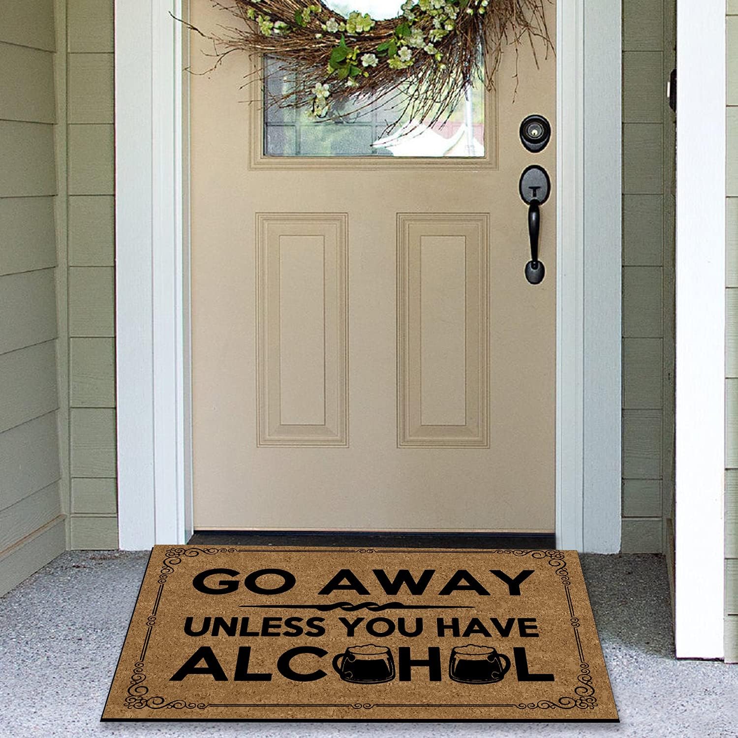 Door Mat (23.6"x15.7"), Go Away Unless You Have Alcohol Welcome Mats for Front Door Outdoor Funny Non Slip Entryway Home Decor Doormat