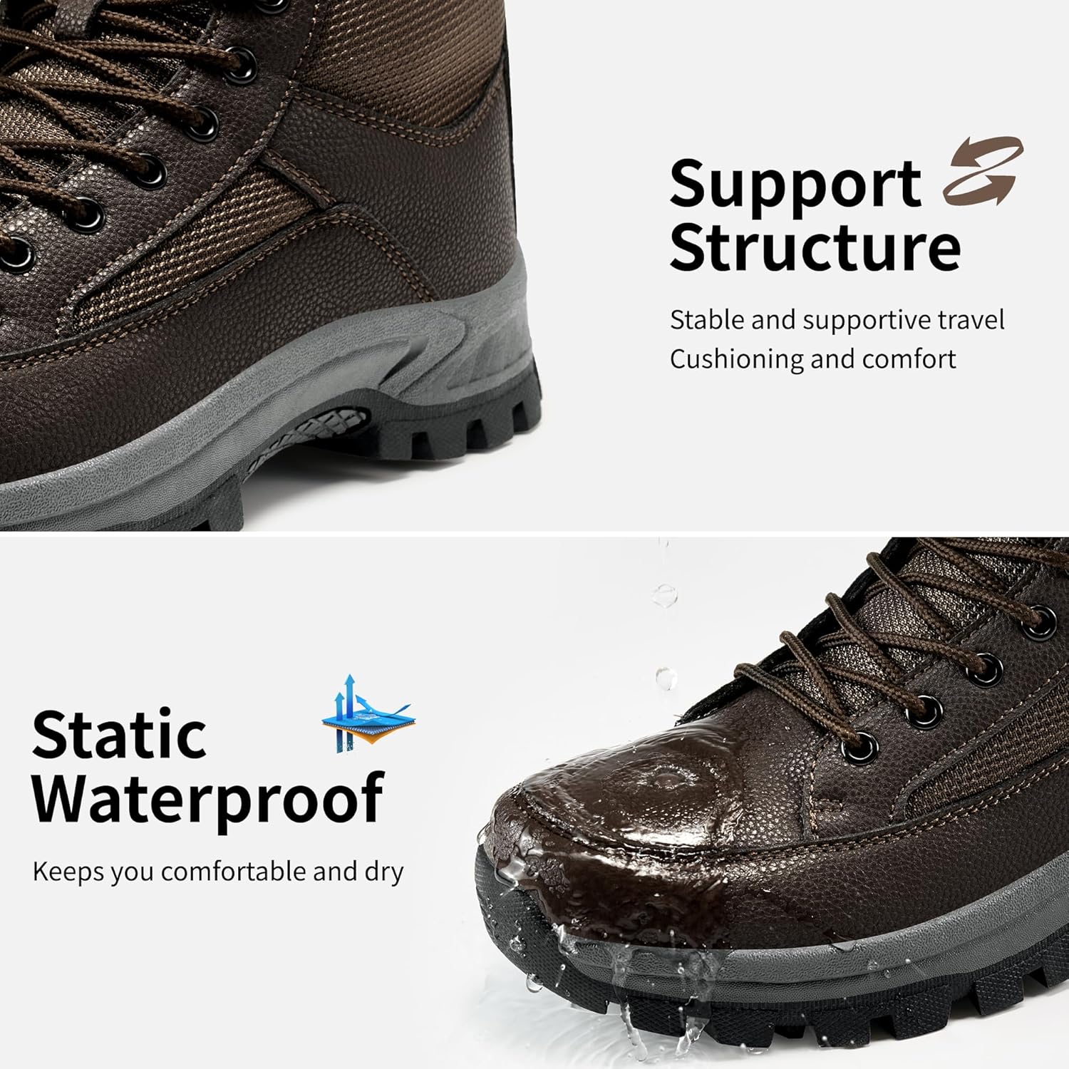 HARENCE Men's Waterproof Hiking Boots Non-Slip Lightweight Mid Ankle Boot Comfortable Outdoor Trekking Shoes