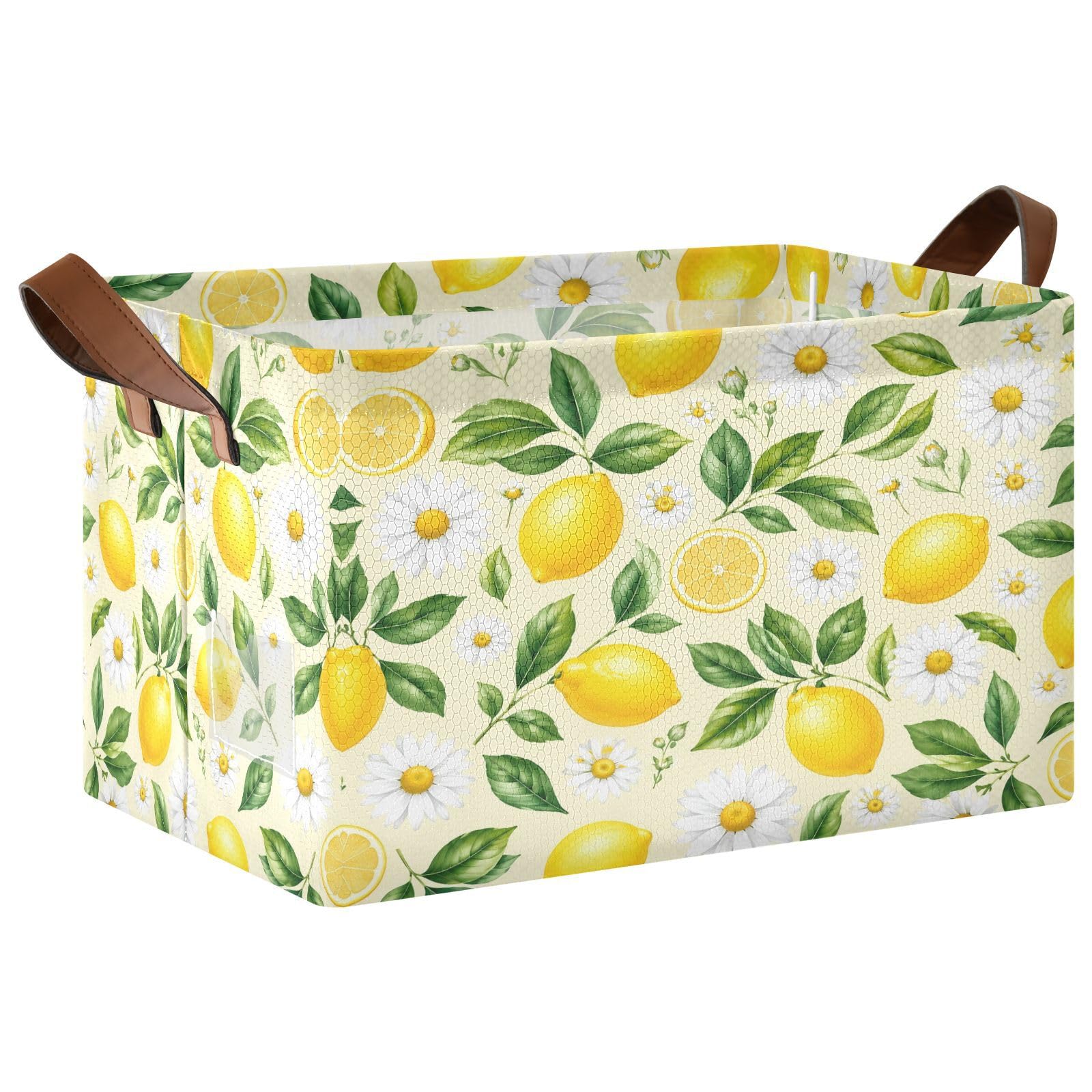 Ewusp Lemon Storage Basket with Handles Waterproof Collapsible Storage Bin Closet Organiser Dog Toy Basket for Bedroom Nursery Office Home Organizing
