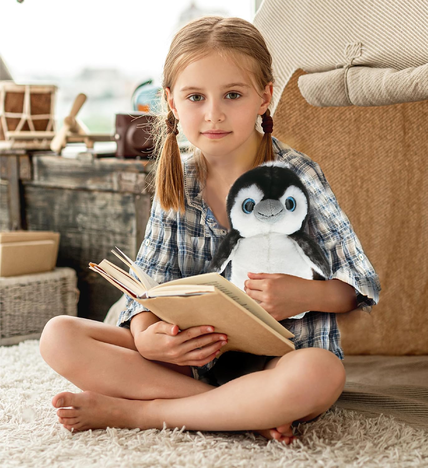 DolliBu Grey Penguin Plush - Super Soft Stuffed Animal Penguin Toy, Huggable Sea Animals Plush Stuffed, Cute Fluffy Ocean Penguin Toy for Babies, Kids, Teens, and Adults - 9 Inches
