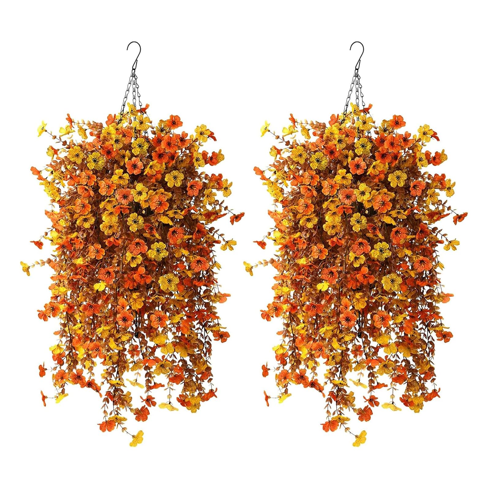 Kouamor C*2 70Cm Autumn Hanging Basket, Artificial Hanging Baskets, Autumn Hanging Flowers Artificial, Realistic & Widely Uses Artificial Flower For Outdoor Fall Home Garden Patio (C*2)
