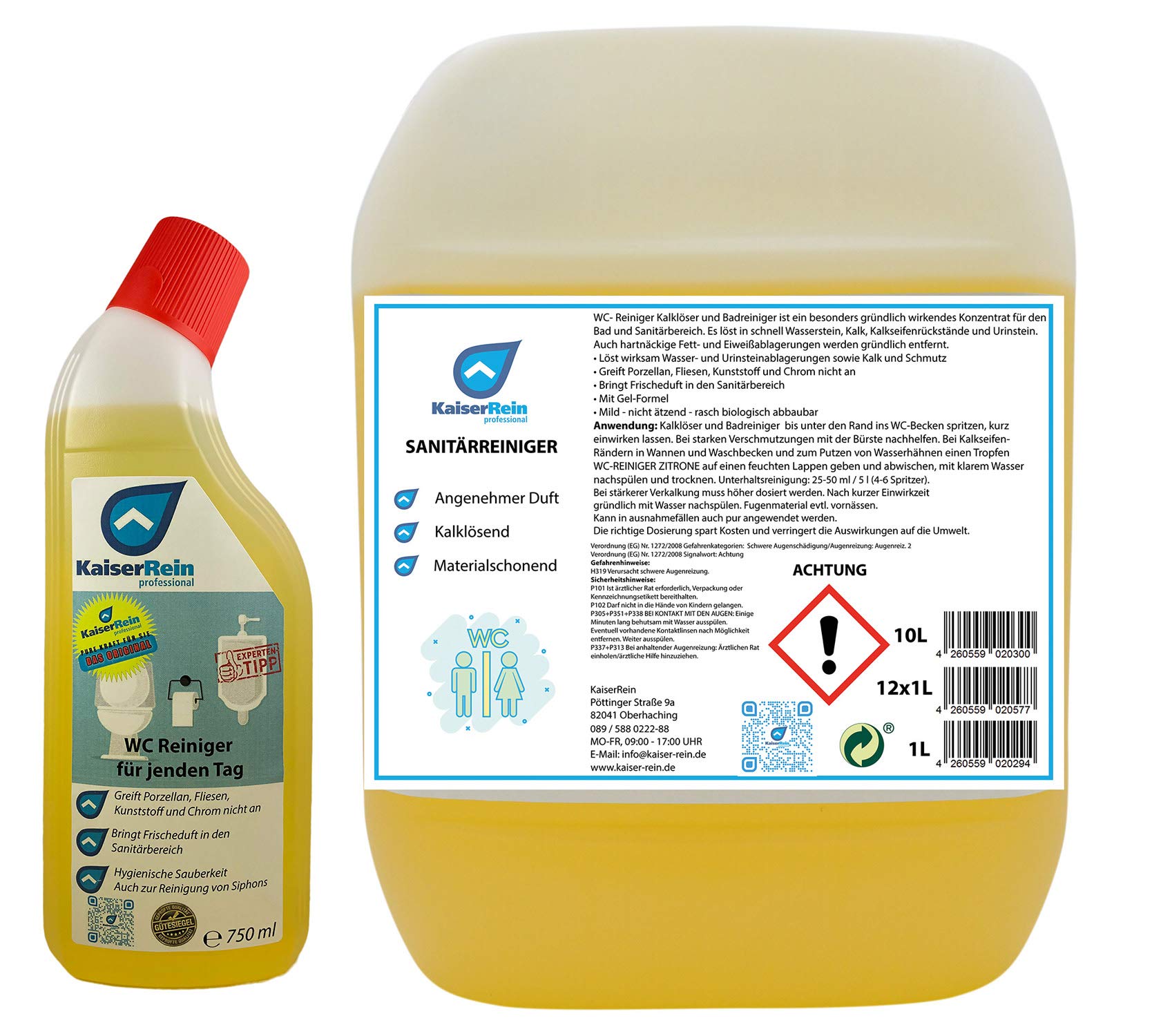 KaiserRein WC - Reiniger Unterhaltsreiniger für Jeden Tag 10 L Kanister zum nachfüllen + 750 ml Flasche
