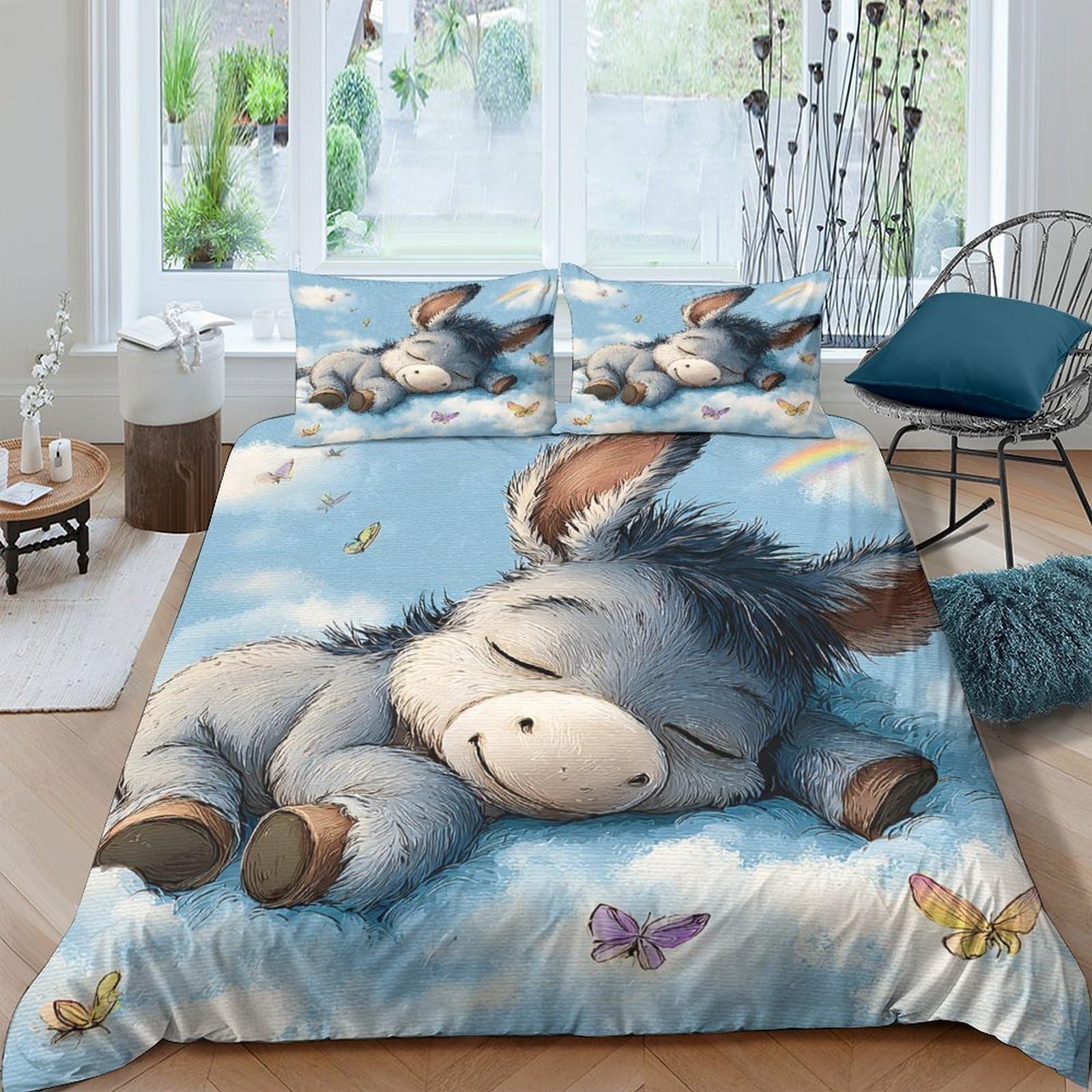 Ctjqhvkz Style-2 3D Printed Cute Donkey Fitted Sheet Microfiber Blue Cartoon Animal Bed Cover For Bedroom Guest Room Mattress Decor Single（135X200cm）