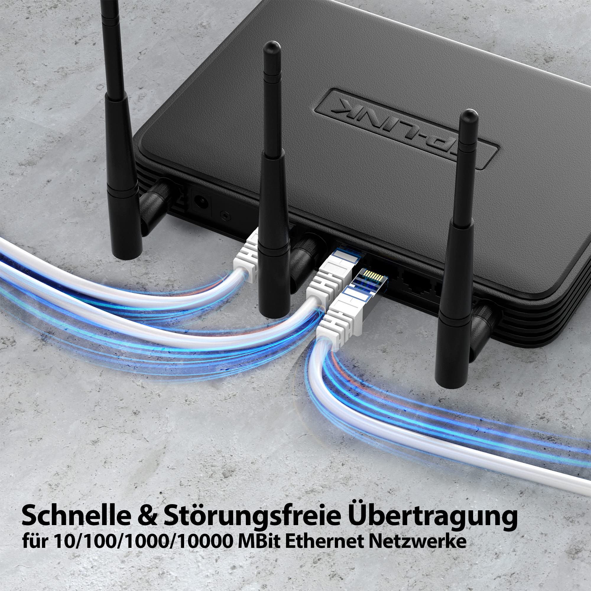 JAMEGA - 50m CAT 7 Netzwerkkabel Gigabit Ethernet Lan Kabel in weiß | 10000 Mbit s | Patchkabel Cat.7 Rohkabel S FTP PIMF Schirmung mit RJ45 Stecker | Switch Router Modem Access Point
