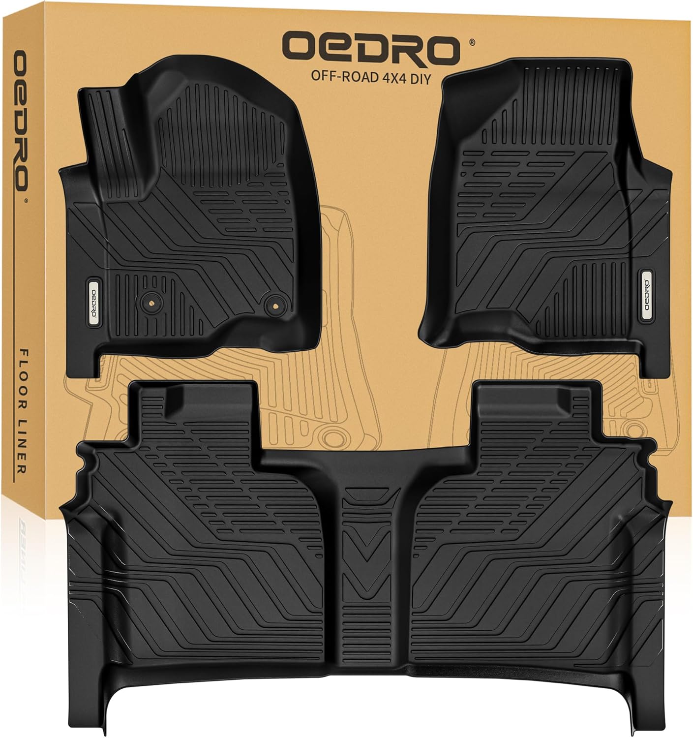 OEDRO Upgraded Floor Mats for 2019-2026 Chevy Silverado/GMC Sierra 1500 Crew Cab & 2020-2026 Silverado/Sierra 2500HD 3500HD, Bucket Seat, All Weather Custom Fit Silverado Accessories Floor Liners