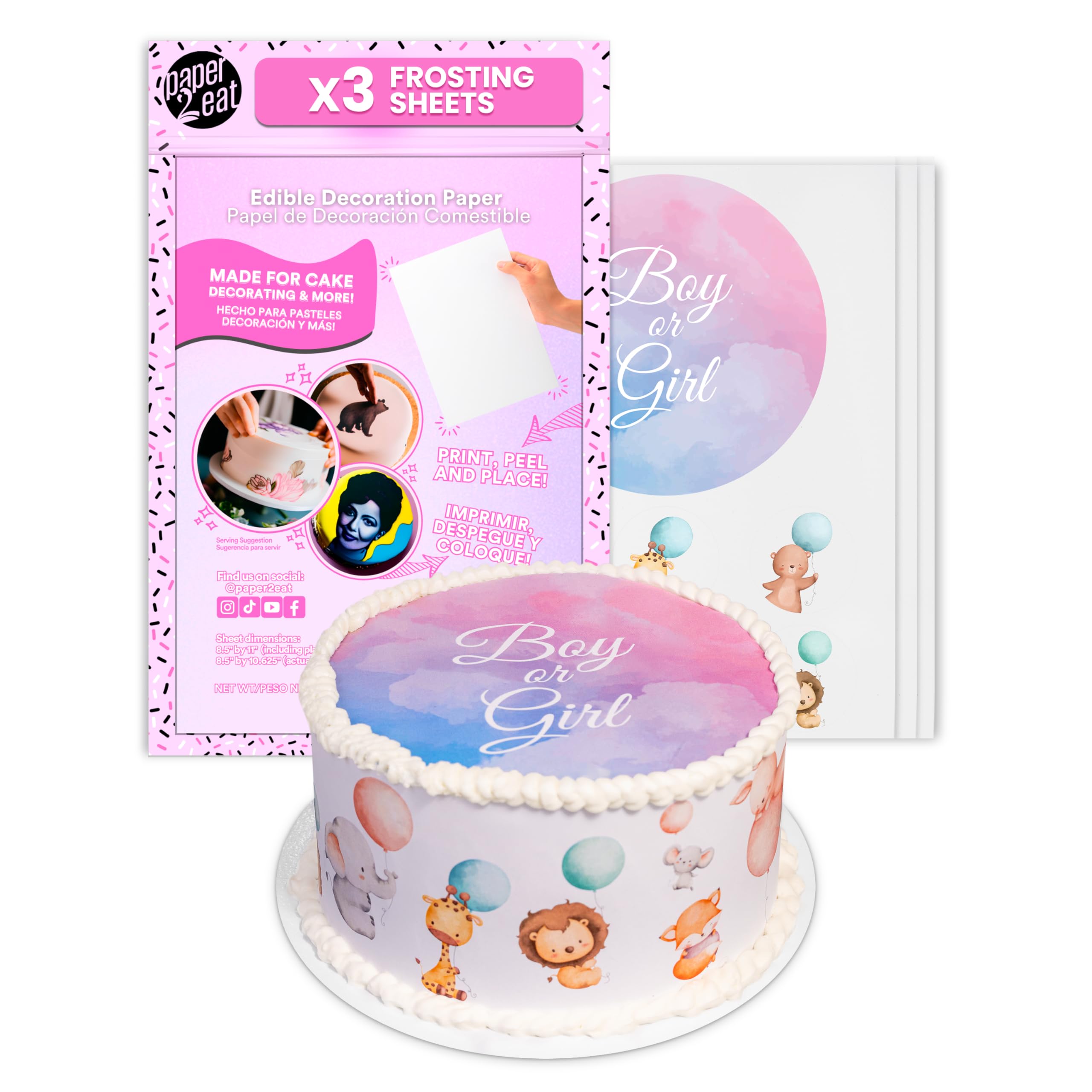 paper2eat Hojas de glaseado prémium de 8.5 x 11 pulgadas, paquete de 3 unidades, color blanco comestible