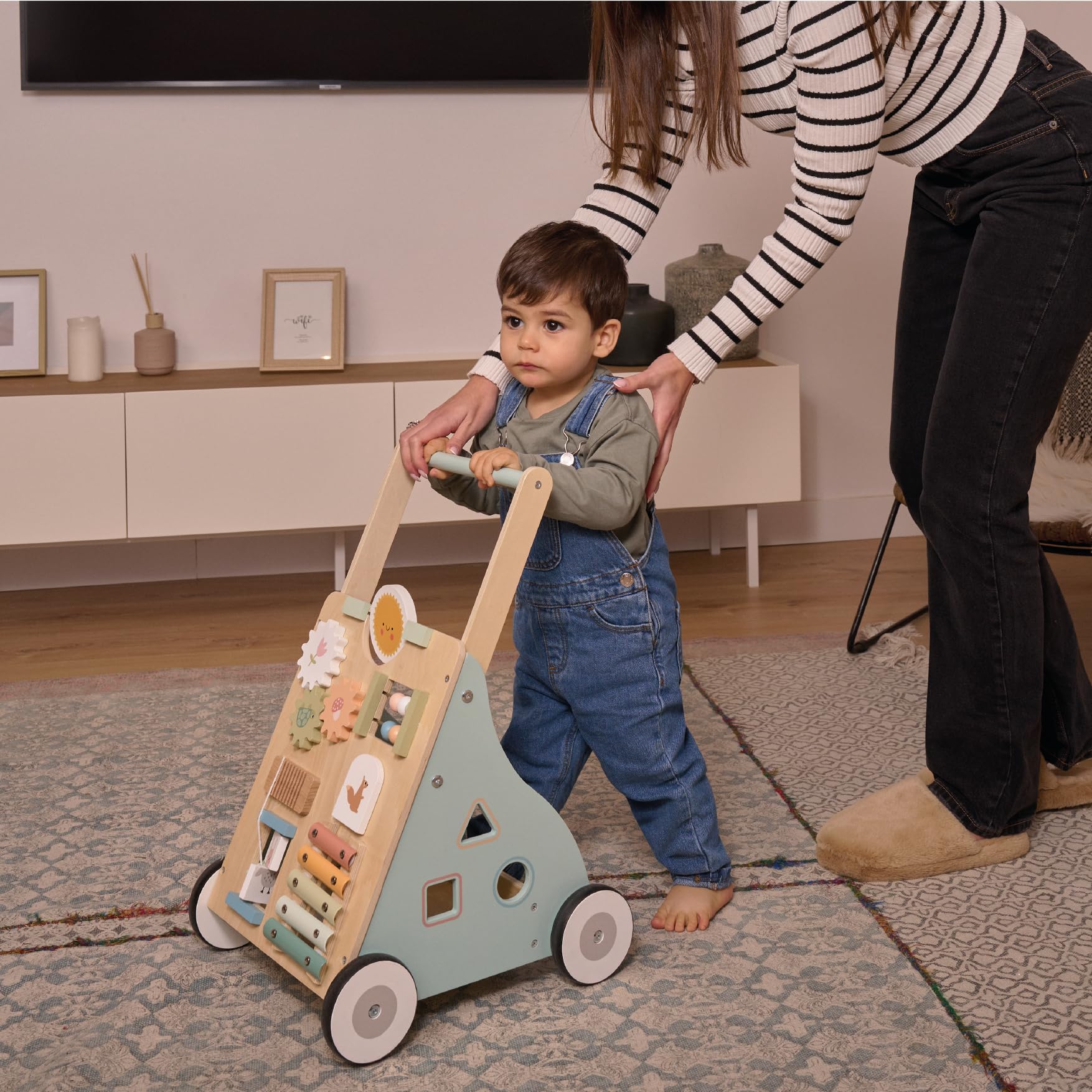 MS BabyWorld – Montessori Maxi – Andador de Madera para Bebé | Correpasillos con Juguetes y Actividades | Para Primeros Pasos | Desde +12 Meses
