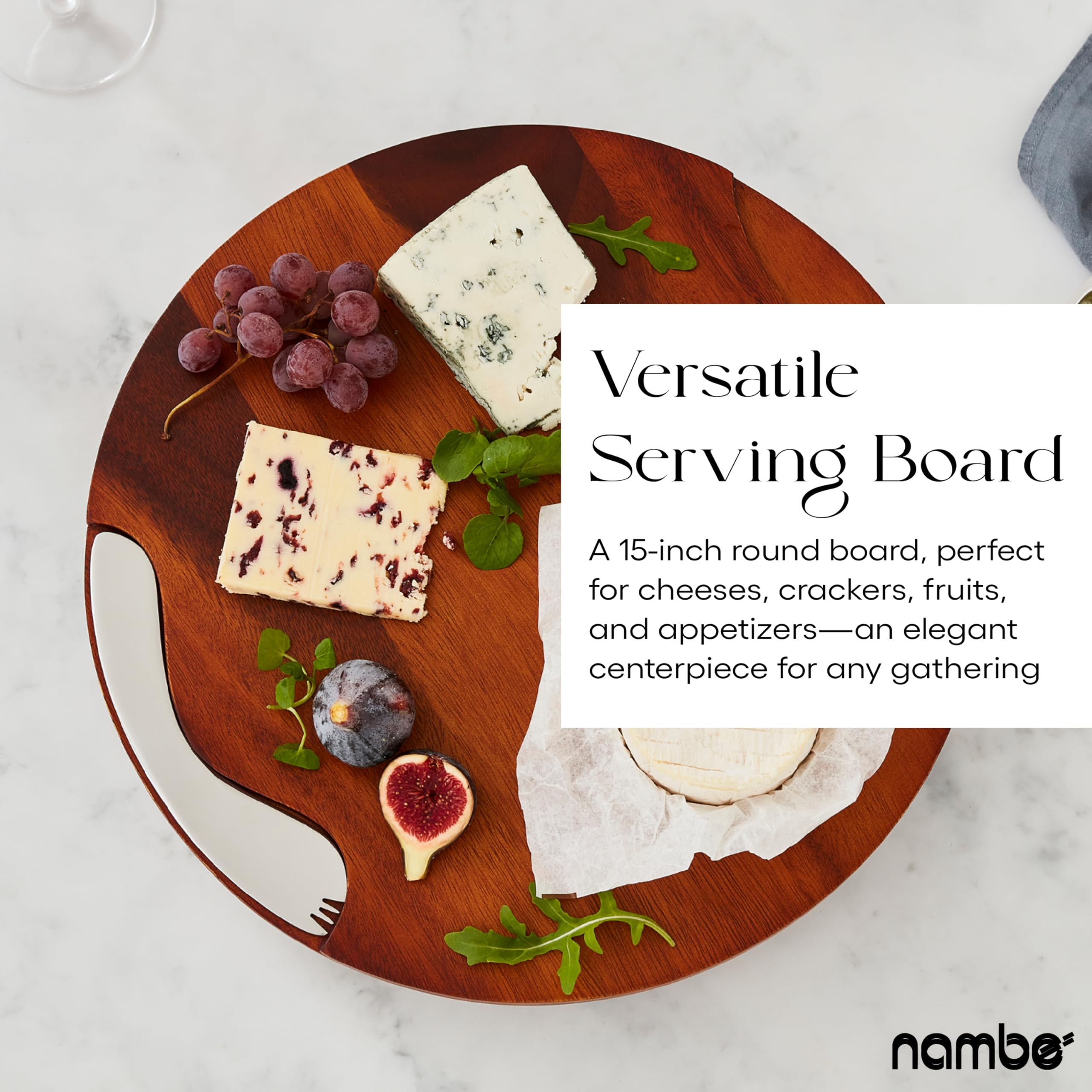Amazon.com: Nambé Cheese Block and Knife Set – Round Acacia Wood