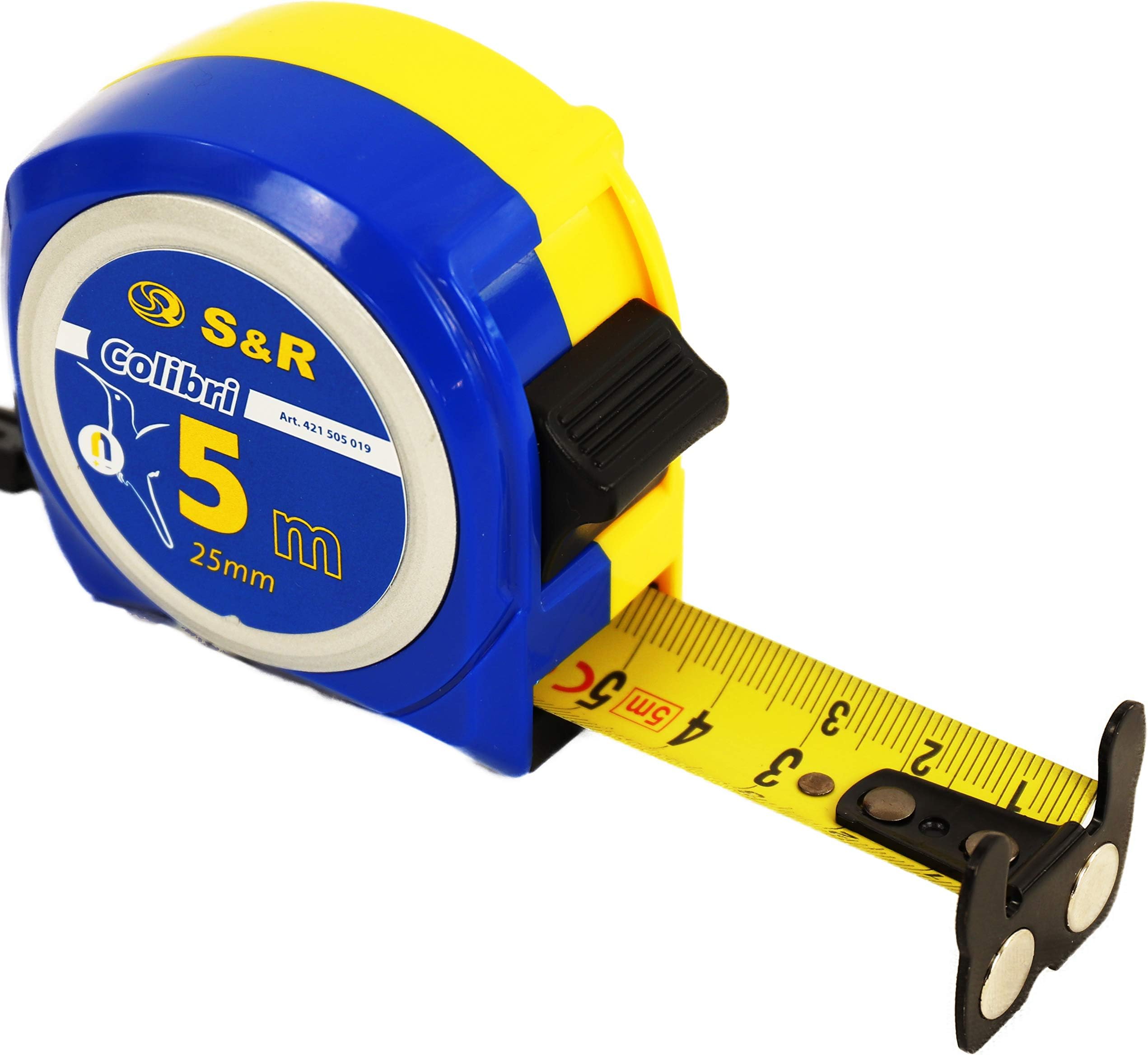 Tape measure 5,0 m x 19 mm, nylon-polymer coated double side printed tape, lock and auto return, magnetic hook, COLIBRI series, professional measuring