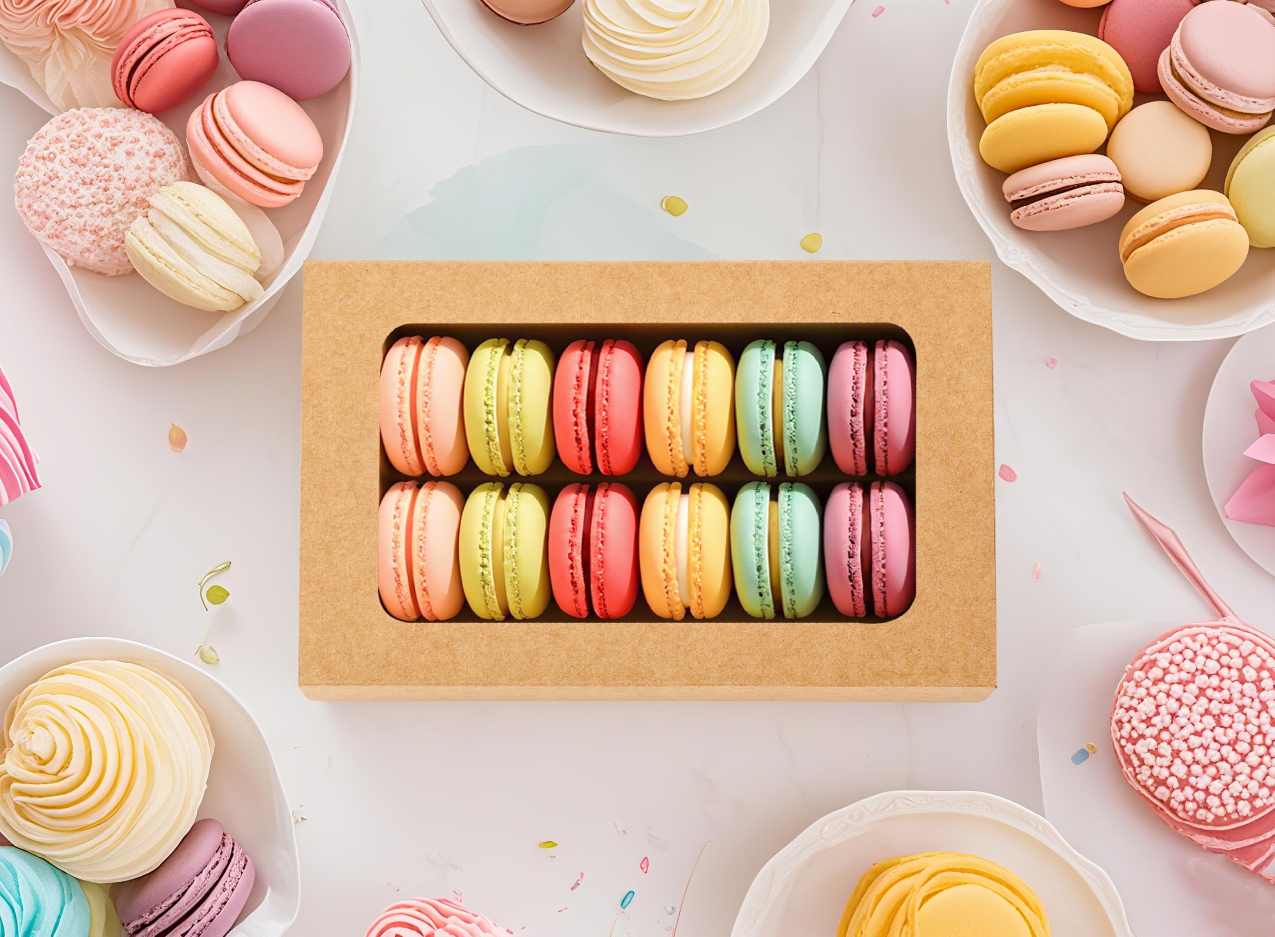 Hzzycaxli 20-Pack Macaron Boxes With Window - Drawer Style Dessert Packaging For Chocolate Strawberries, Truffles, 12 Macarons