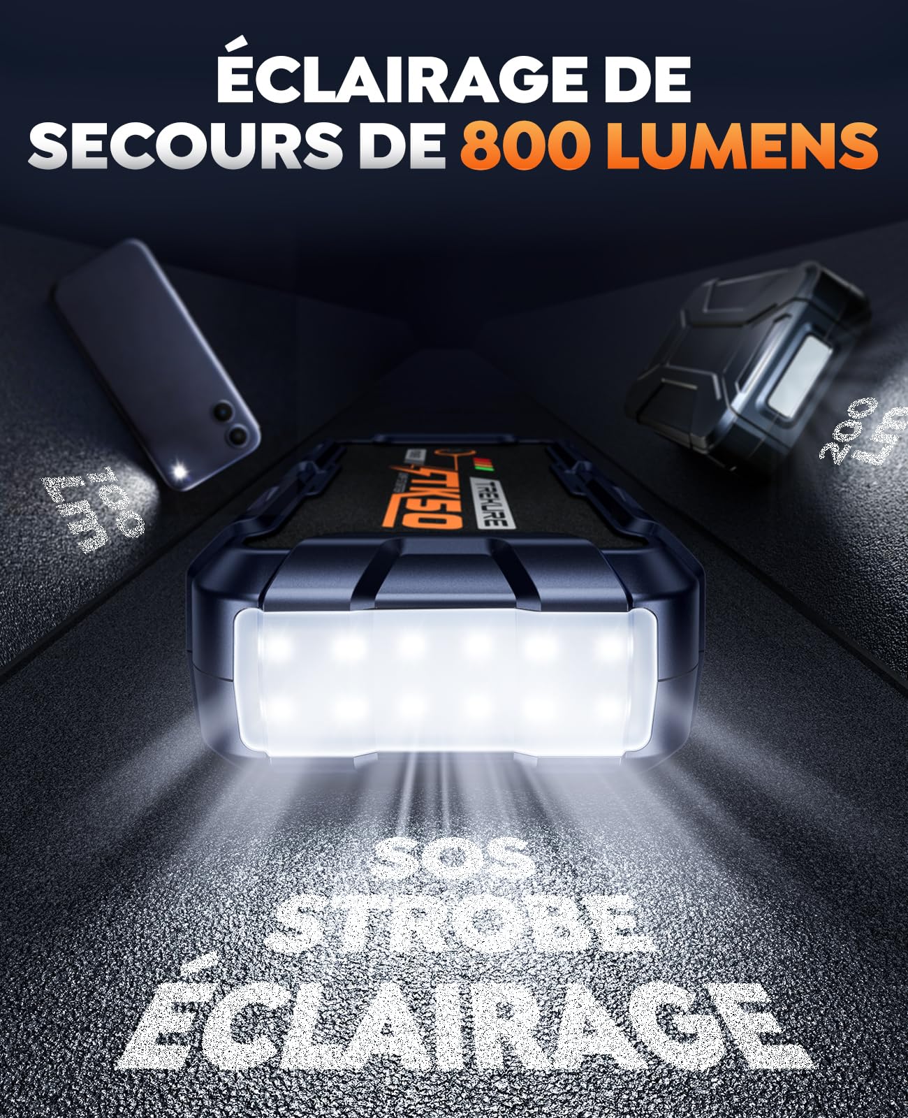Booster Batterie Voiture 9000A 26800mAh, Démarreur Batterie Voiture(Tout Gaz ou 12L Diesel), 12V Booster Voiture Portatif avec 800 Lumens LED, 18W USB Charge Rapide, Étendu 8 Wag Câble, Poignée
