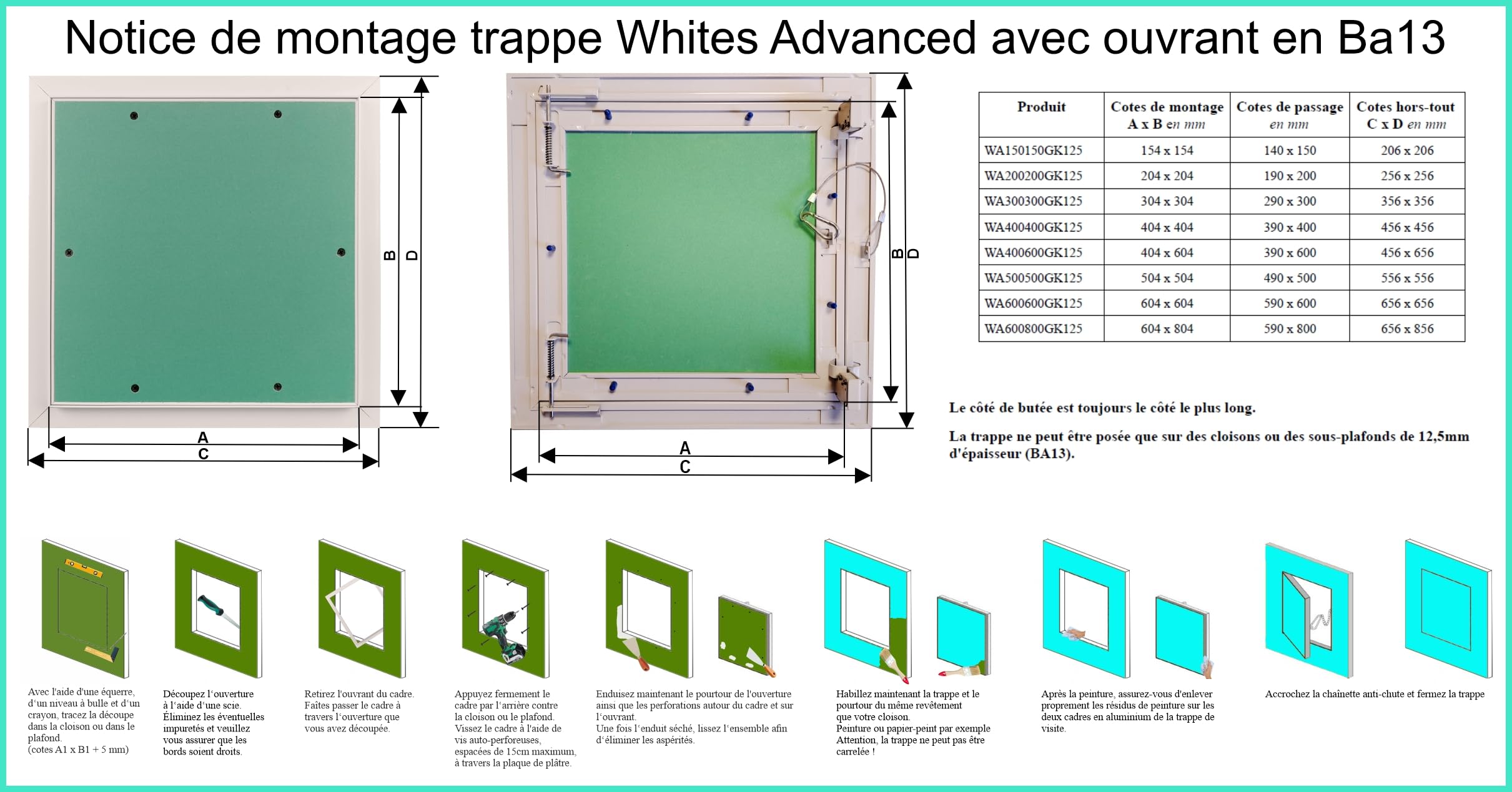 Revisionsklappe The White Edition Advanced 600x600mm mit 12,5mm GK-Einlage für die Montage an einer Gipskartondecke oder -wand