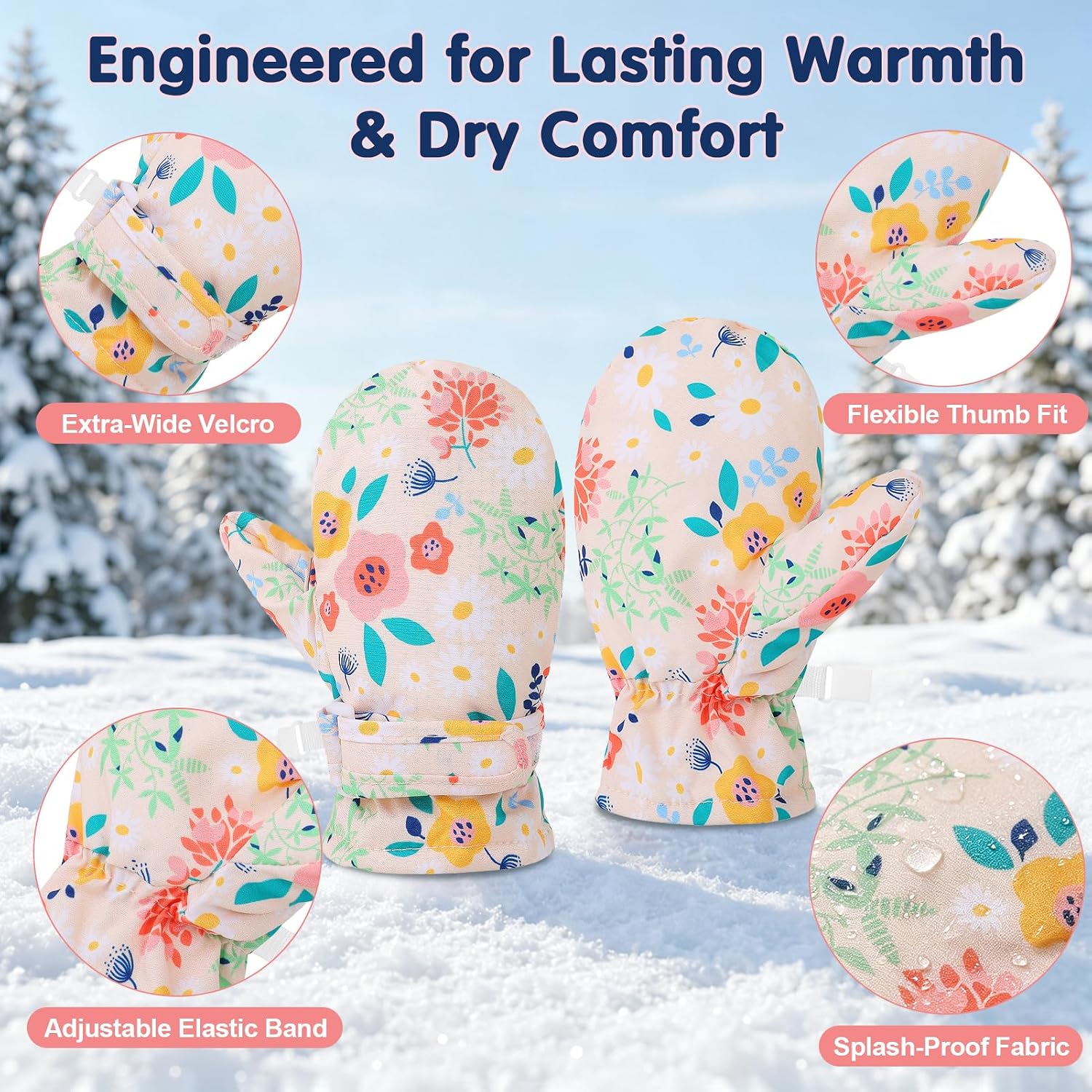 Boys & Girls Toddler Winter Warm Snow Mittens, Waterproof Gloves