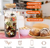 Vista 3 de Vasos de Vidrio con Tapas y Pajitas 20 Piezas 16 oz Vaso de Café Helado Delgado y Largo Juego de Vasos de Cerveza para Beber con Tapas de Bambú