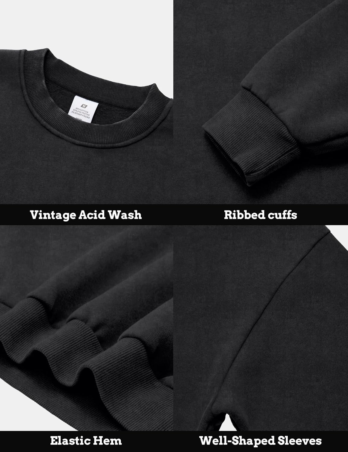 FAIABLE Womens Acid Wash Crewneck Sweatshirt Oversized Fleece Heavyweight Sweatshirts Unisex Vintage Cotton Pullover - Image 6