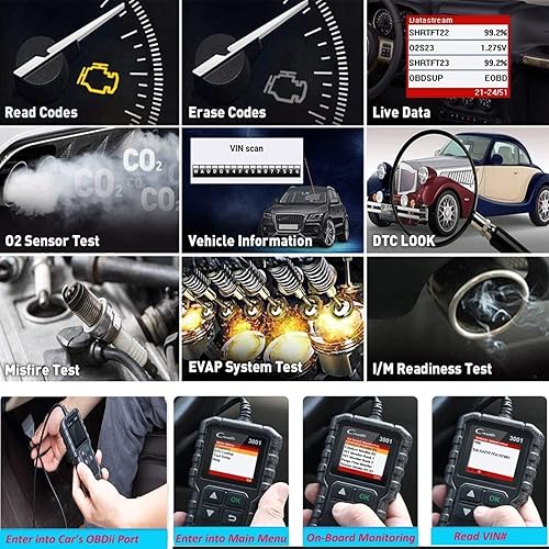 Miniatura 3 de LAUNCH - Escáner de diagnóstico automotriz Creader 3001 OBD2 de luz del motor, sensor de O2, lector de código OBD para todos los vehículos de