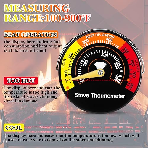 Miniatura 4 de 1 termómetro de estufa de leña, estufa magnética de temperatura, accesorios de estufa de leña, estufa de fuego, termómetro para estufas de leña,