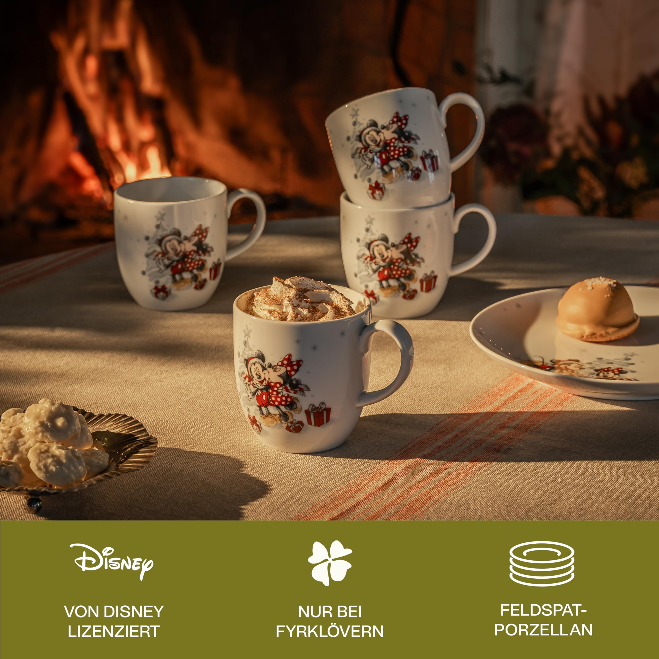 Micky & Minnie Kaffeetasse Disney, 4er-Set, 350 ml, Porzellan, Spülmaschinenfest, Winter, Weiß