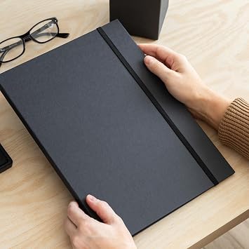 BIGSO Paulina A4 Folder - Storage Box with Elastic Band - Desk Tray for Documents Files & Documents - 100% Recycled Fibreboard and Paper Folder - Dark Grey