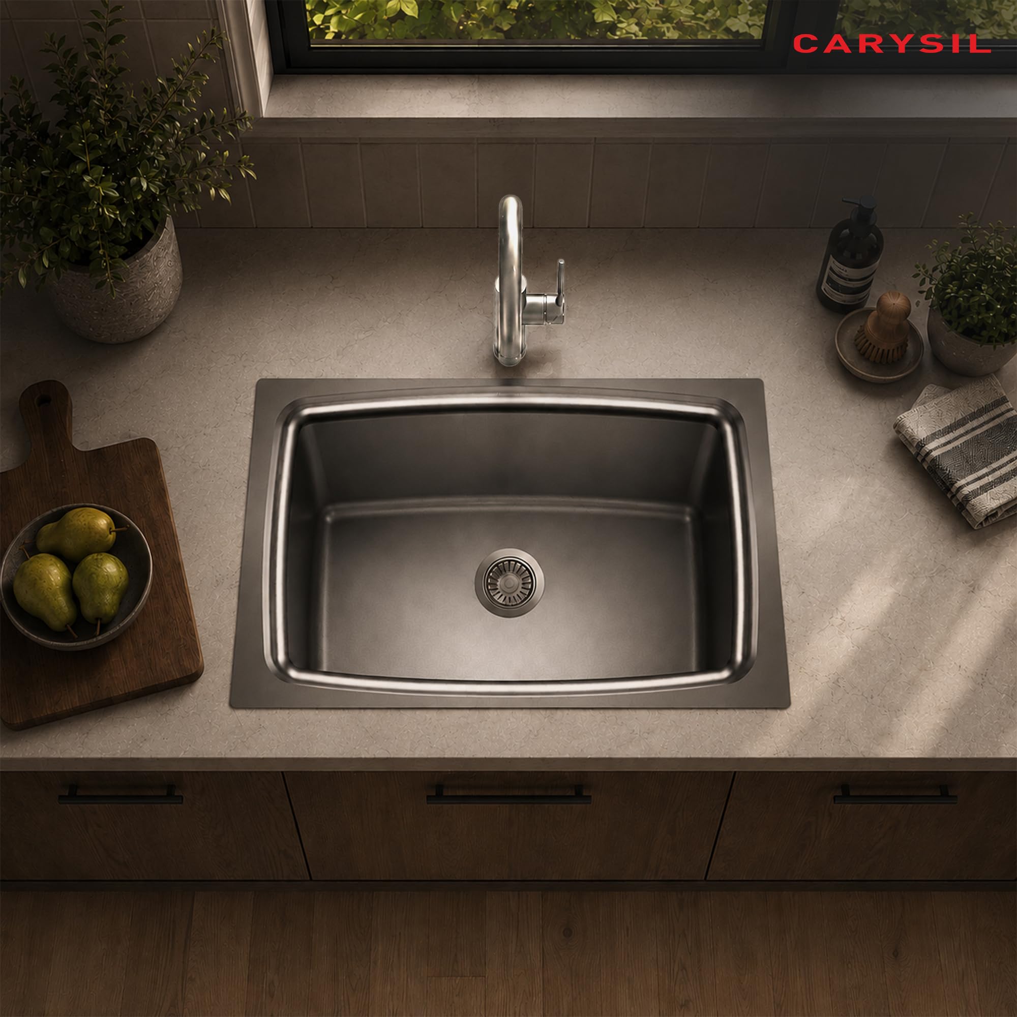 Carysil Elegance ESM Ultra Matt Stainless Steel Kitchen Sink 24 x 18 x 8 Inch, Pressed Single Bowl, 304 Grade SS, Deep Bowl, Sloping Drain, Noise Reduction, Anti-Condensation - Silver-image-11