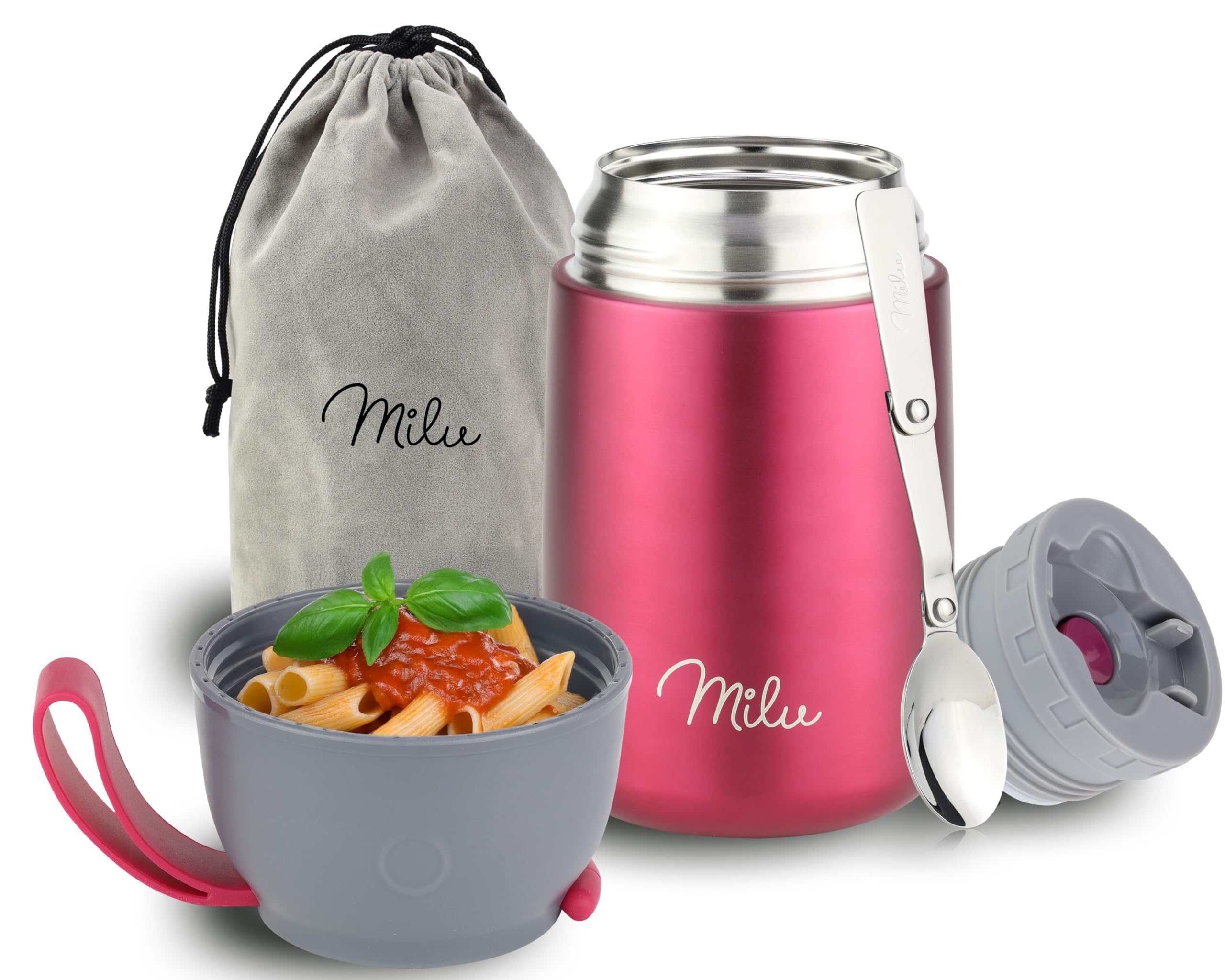 Milu Termo para Comida 300ml, 440ml, 450ml, 650ml, 800ml Taza Aislada, Botella de Acero Inoxidable Aislada para Alimentos, Beber y sopa de adultos A prueba de fugas Térmico (300ml/Bayas) — view 9