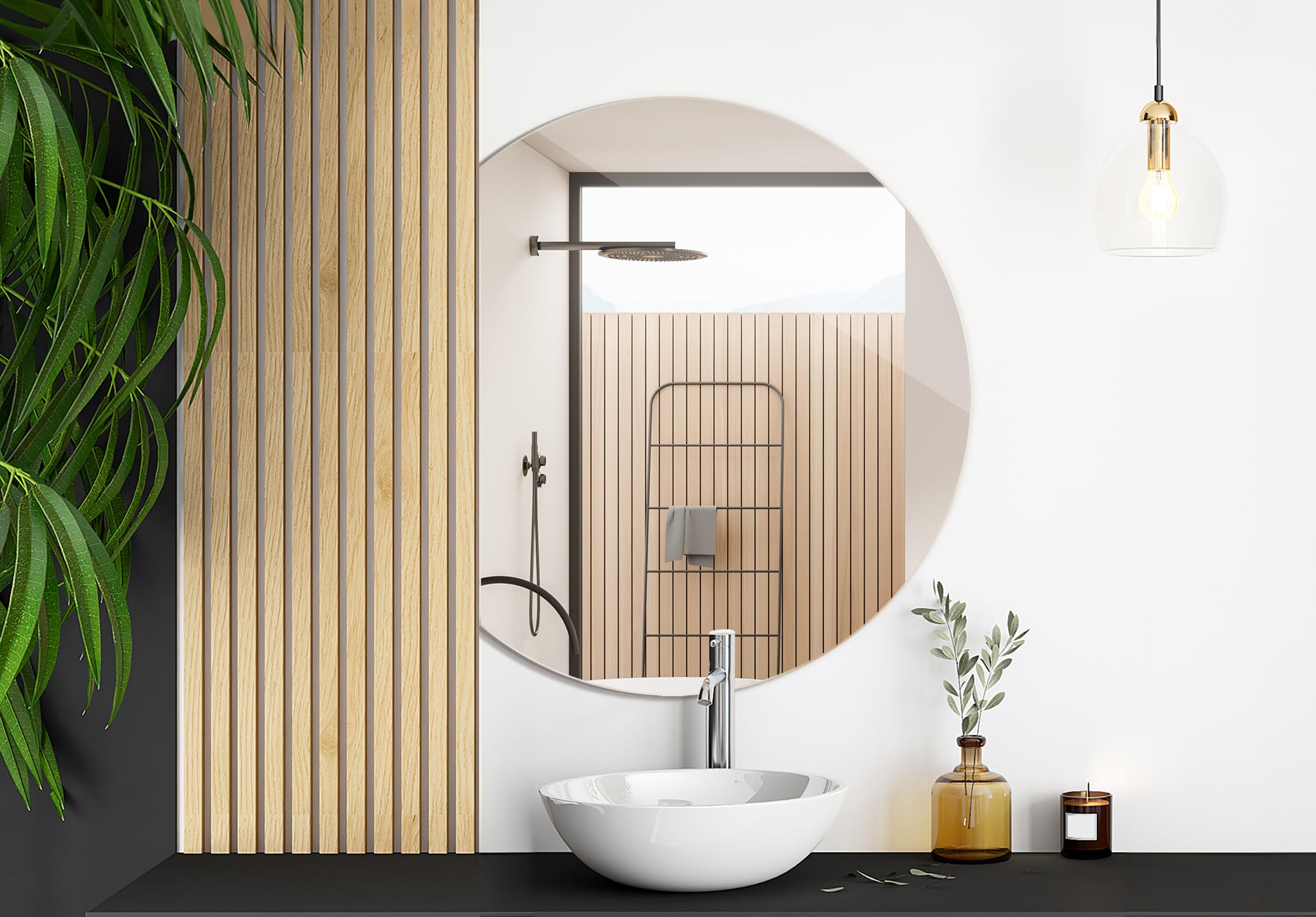 Tulup Grande specchio moderno asimmetrico per lavabo bagno specchio rotondo da parete 100 cm
