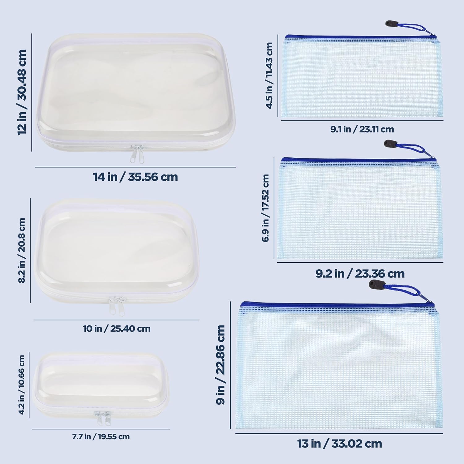Hard Shell Clear Makeup Bags, Transparent Zipper Pouches, 3 Each, Combo Pack, 6 Pcs Set, Transparent Zippered Pouch, Bliss Bins, Clear Pencil Pouch, Hard Plastic Zipper Bag
