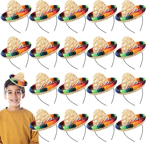 Libima 18 sombreros mexicanos para fiesta, decoraciones de fiesta mexicana a granel para niños y adultos, diadema de paja de tela de Halloween de