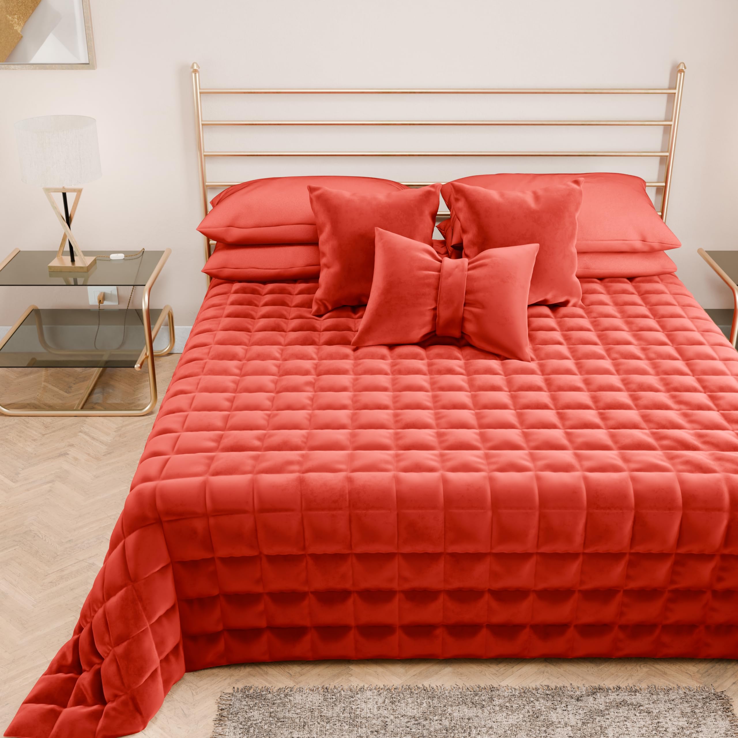PETTI Artigiani Italiani Double Quilt in Soft and Warm Velvet, Spring Autumn Quilt, Red, 100% Made in Italy