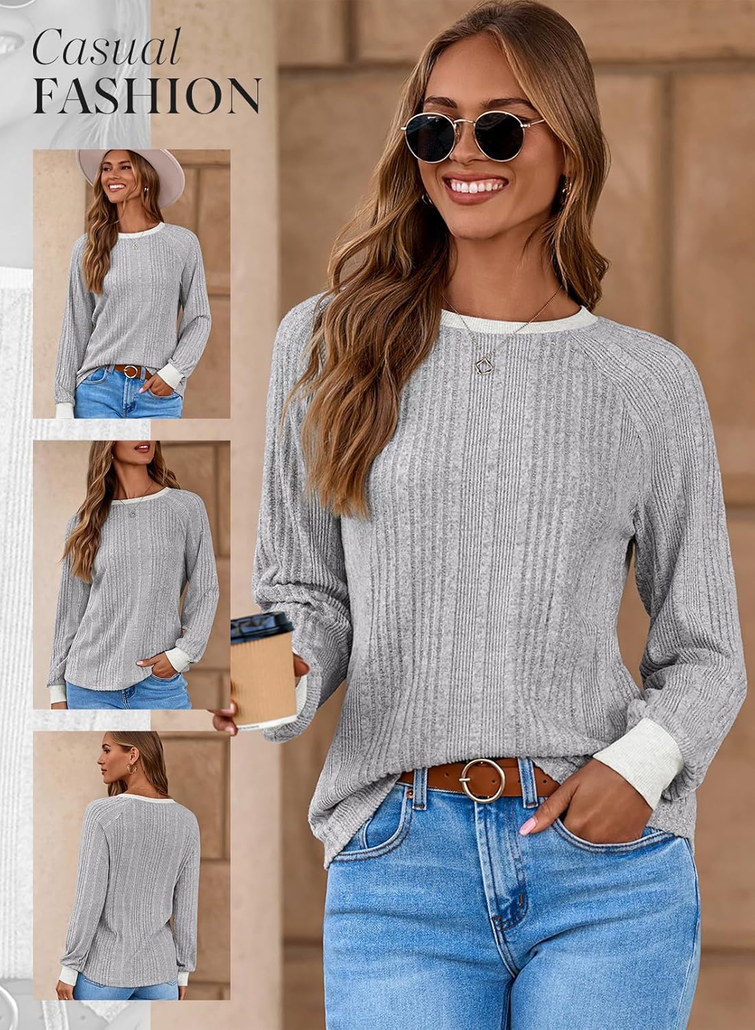 Dokotoo Long Sleeve Shirts for Women Casual Fashion Loose Fit Womens Tops Crewneck Basic Pullover Tunics - Image 4