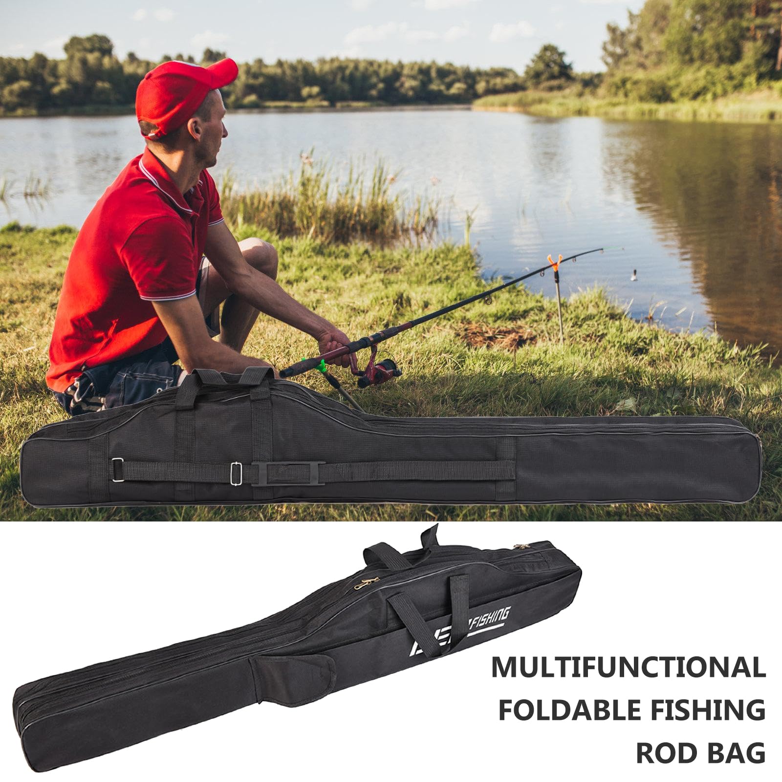 Bolsa De Pesca, Bolsas De Caña De Pescar 3 Capas, 150cm Plegable, Accesorios Para Equipo De Pesca(Negro)
