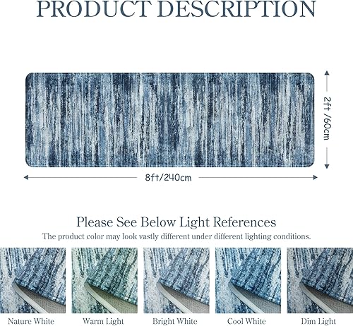 Miniatura 2 de Lahome Alfombra moderna antideslizante color degradado, 2 x 8 pies, resistente a las manchas, lavable, alfombra envejecida con estampado azul para