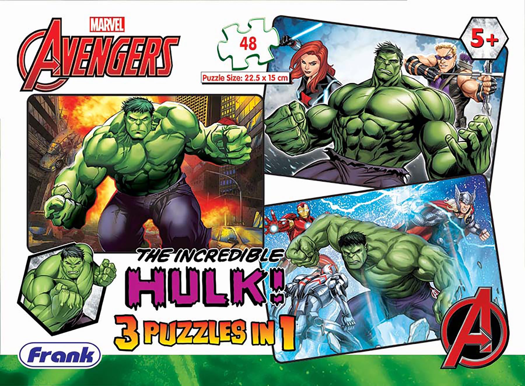 Frank Marvel Avengers Puzzles - The Incredible Hulk! - 48 Pieces 3 in 1 Jigsaw Puzzles for Kids for Age 5 Years Old and Above - Engaging Puzzle for Kids - 90156