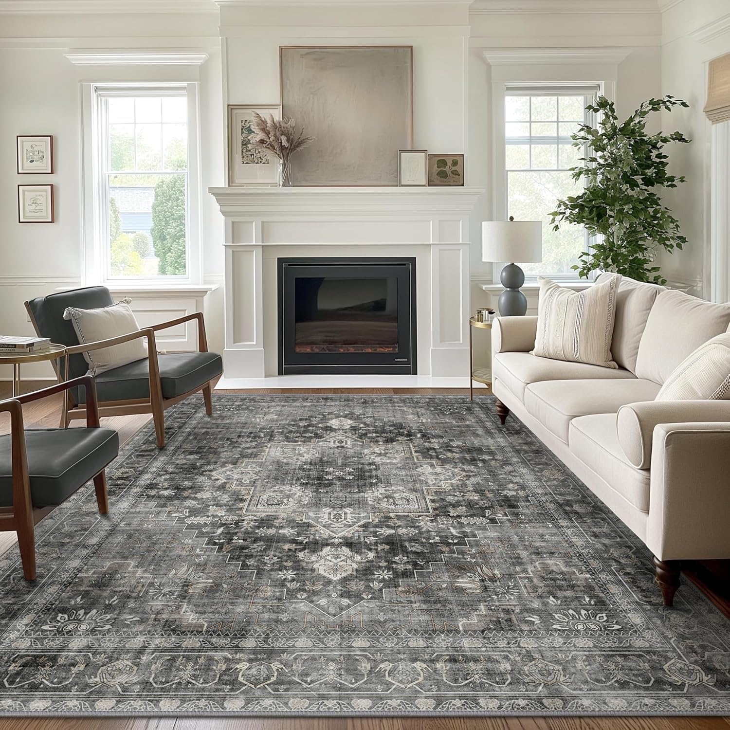 Area Rug 6x9 Boho Floral Medallion Non-Slip