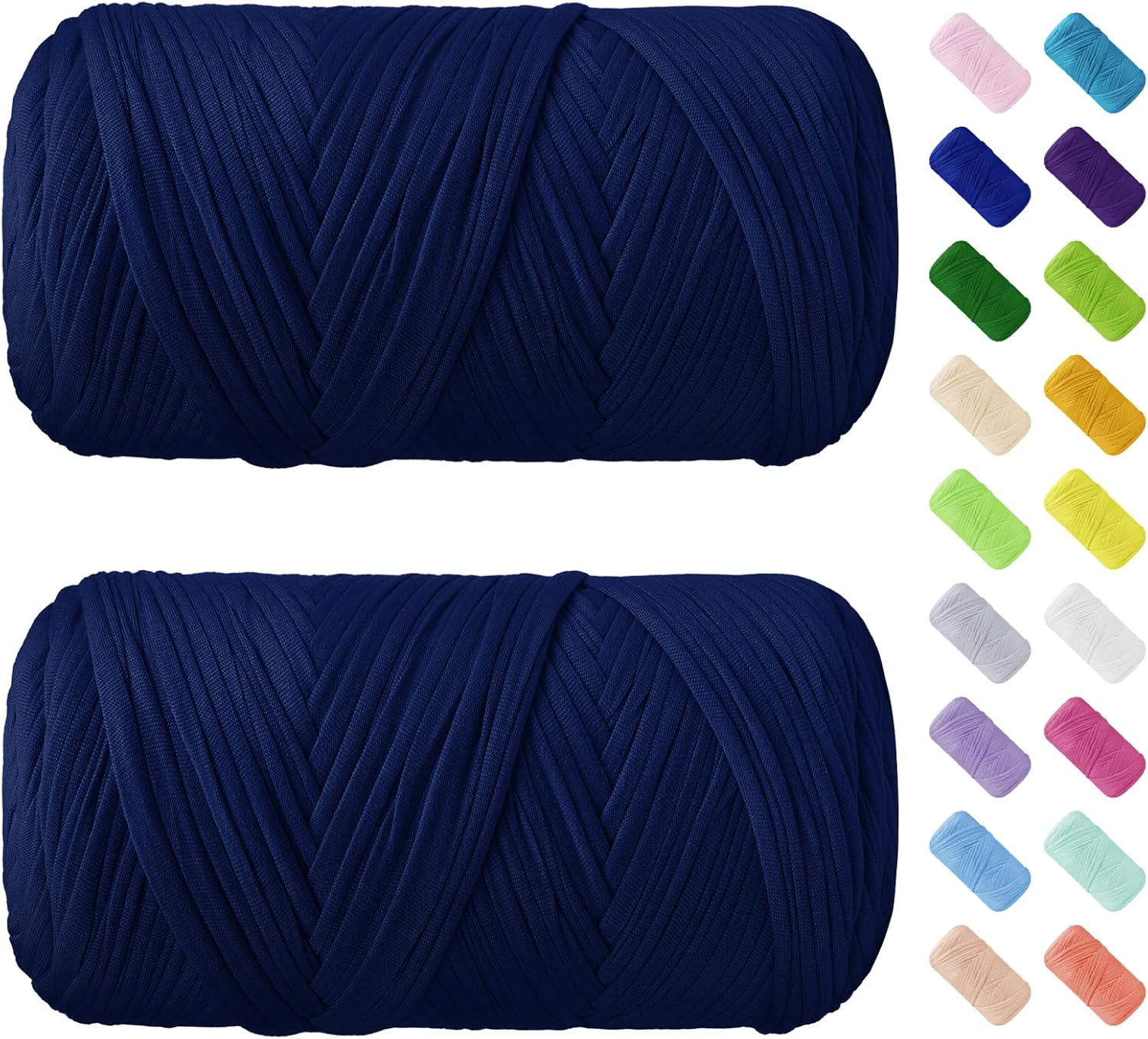 JeogYong 2 Pack T Shirt Yarn for Crocheting, 800g/262 Yards Navy Blue Chunky T-Shirt Crochet Yarn, Polyester Elastic Fabric Ribbon for Crocheting Bags, Baskets, Home Decor, Craft Projects