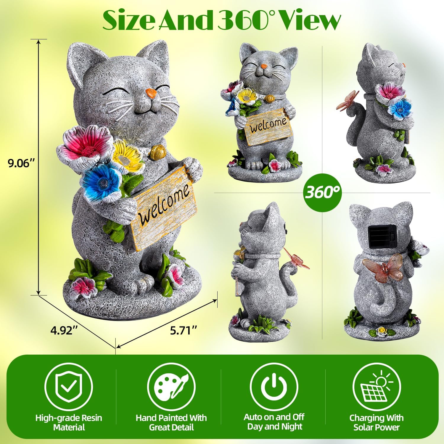 Garden Outdoor Statues Solar Cat Outside Statue Garden Decor for Yard Patio Porch Home Lawn Balcony, Gifts for Grandma Mother Women