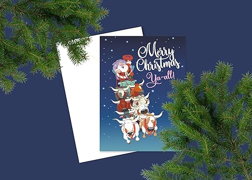 Miniatura 3 de Stonehouse Collection  Tarjetas de Navidad Longhorn  Navidad de vaquero occidental  18 tarjetas y sobres (cuernos largos voladores)