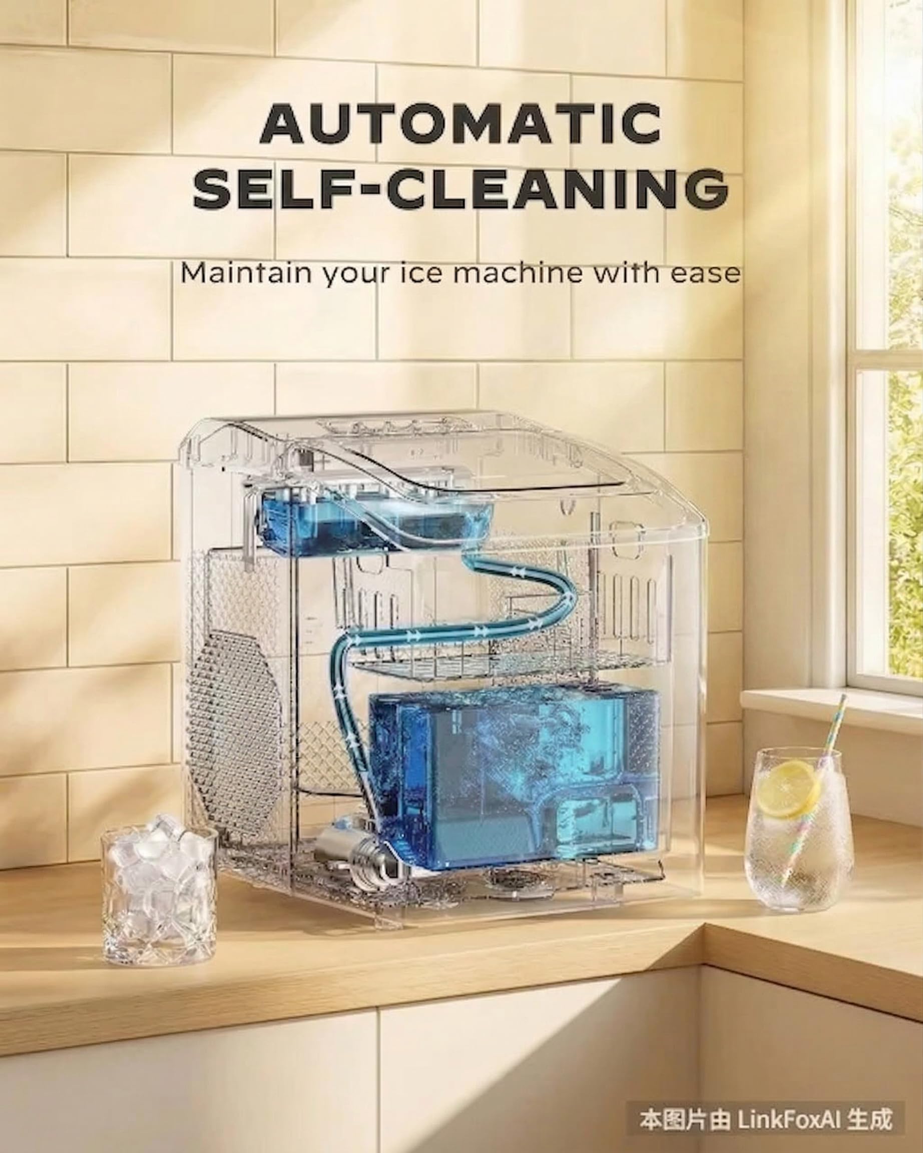 Silonn Countertop Ice Maker, 26 Lbs/Day Fast Ice In 6 Mins, Compact Self-Cleaning Ice Machine For Home, Kitchen, Office & Parties, Black on Fridge.com - View 5
