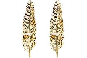 Gold Wall Candle Holders Set of 2 - Feather Design Wall Sconces
