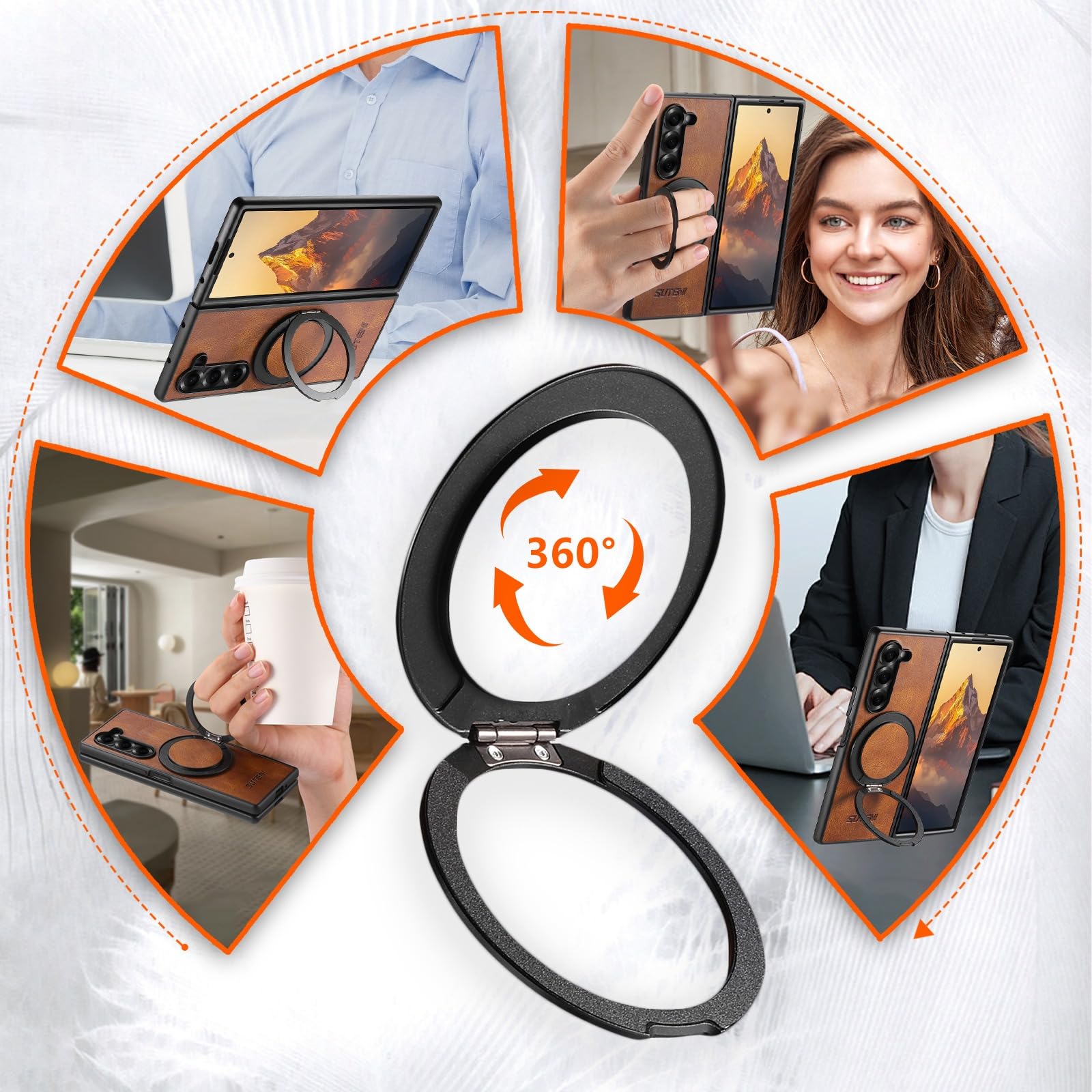 Funda para Galaxy Z Fold 8 Ultra con Anillo Giratorio de 360°, Marrón