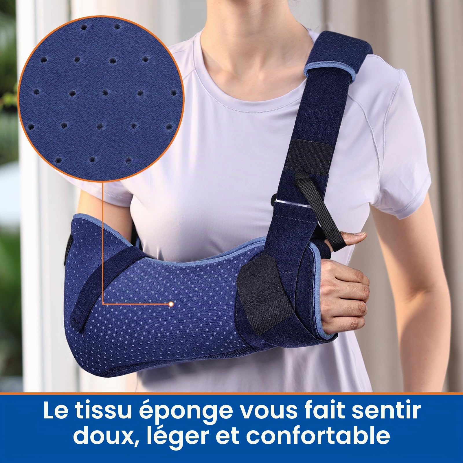 Harnais de bras lors de blessure à l'épaule, support d'épaule avec sangle de taille pour déchirure de la coiffe des rotateurs, main, poignet, coude(version confort, droite, L, 102-130cm)
