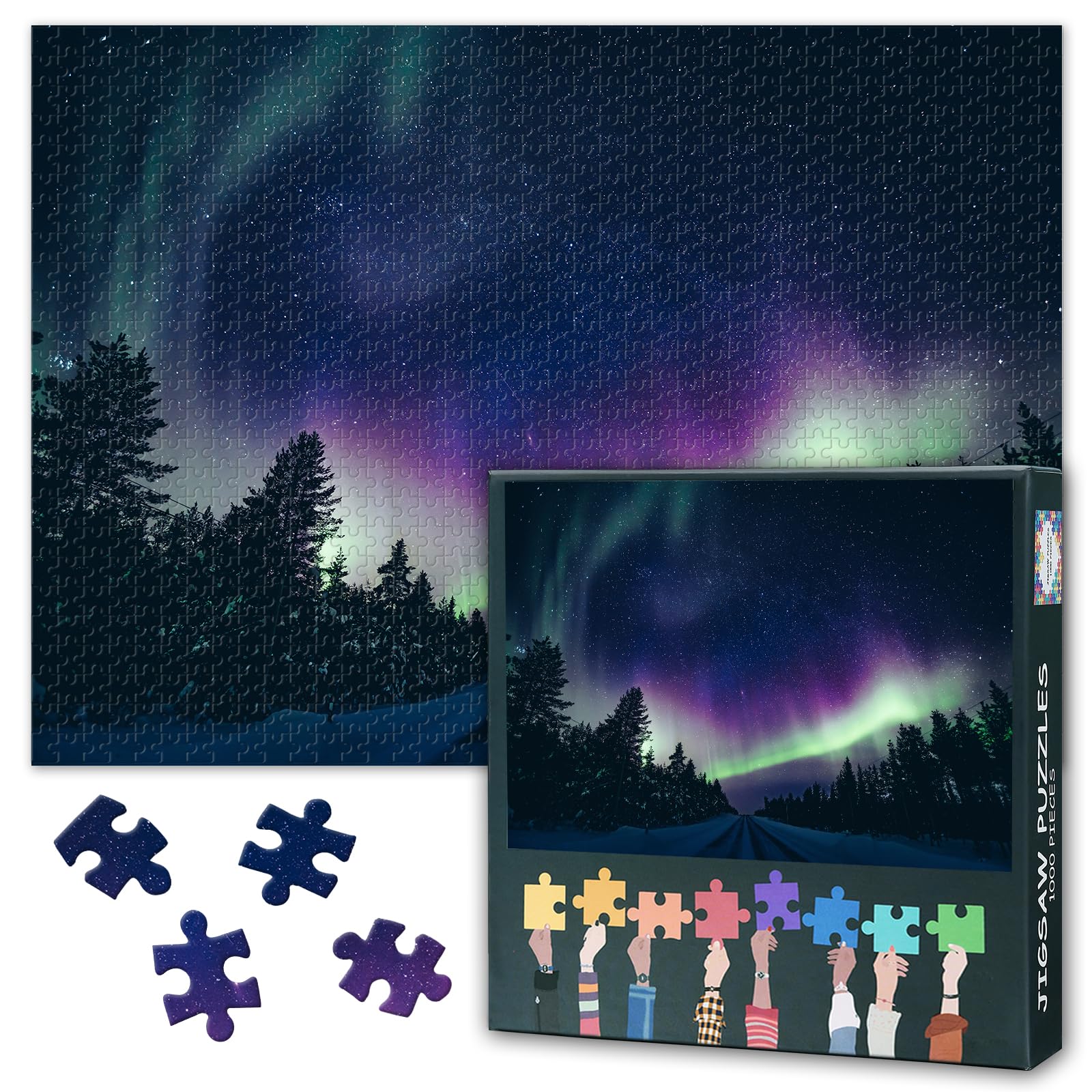 Aurora Puzzles for Adults 1000 Pieces, Northern Lights Jigsaw Puzzles, Winter Finland Lapland Adult Puzzle for Adults, Educational Fun Games or Toys for Elders Friends 20X27 INCH โ image 1