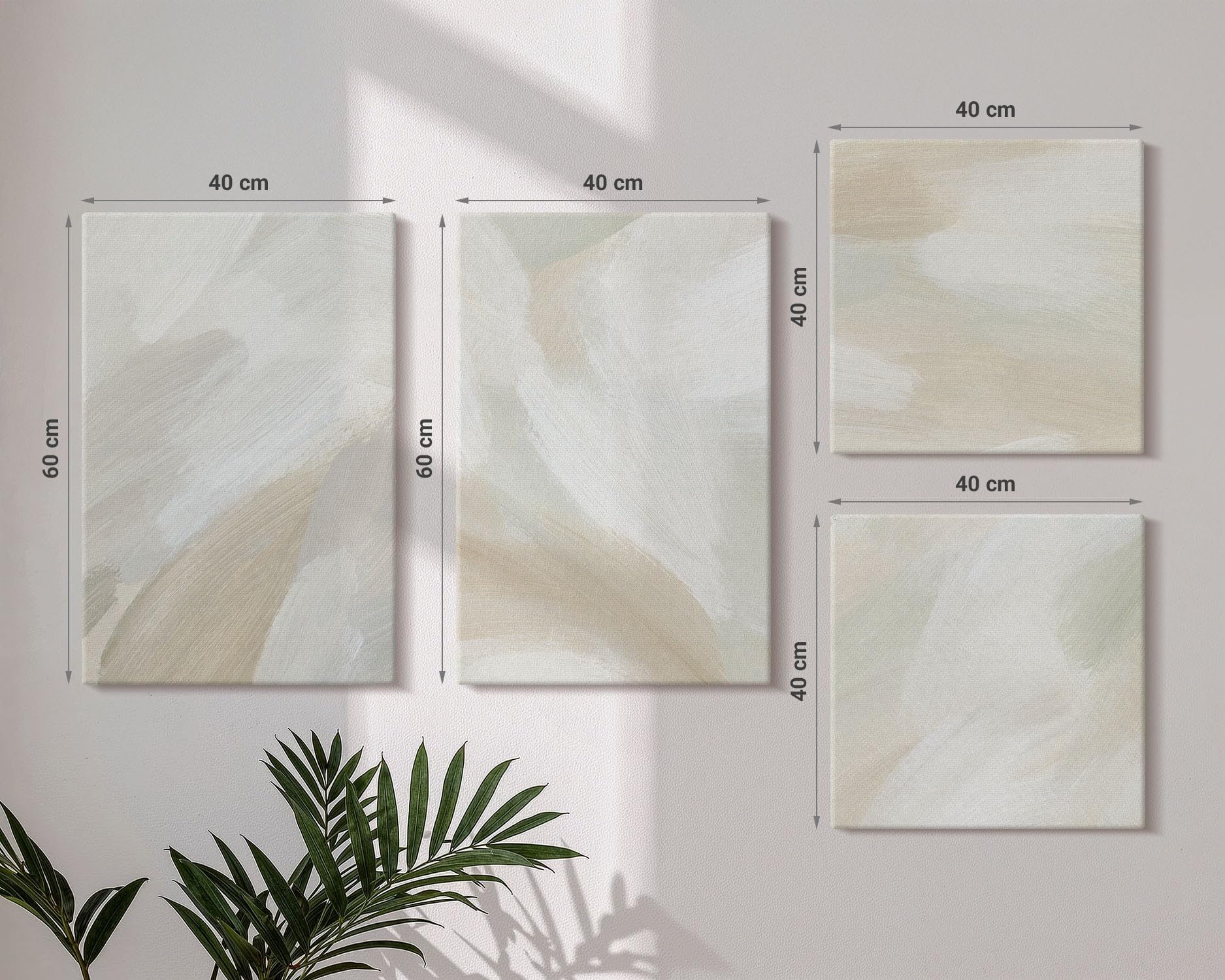 Wallfluent Decoración Pared 40x40 x 60x40 cm Set de 4 Cuadros en Lienzo – Estilo Moderno para Hogar Salón Dormitorio – Pinceladas abstractas sobre lienzo