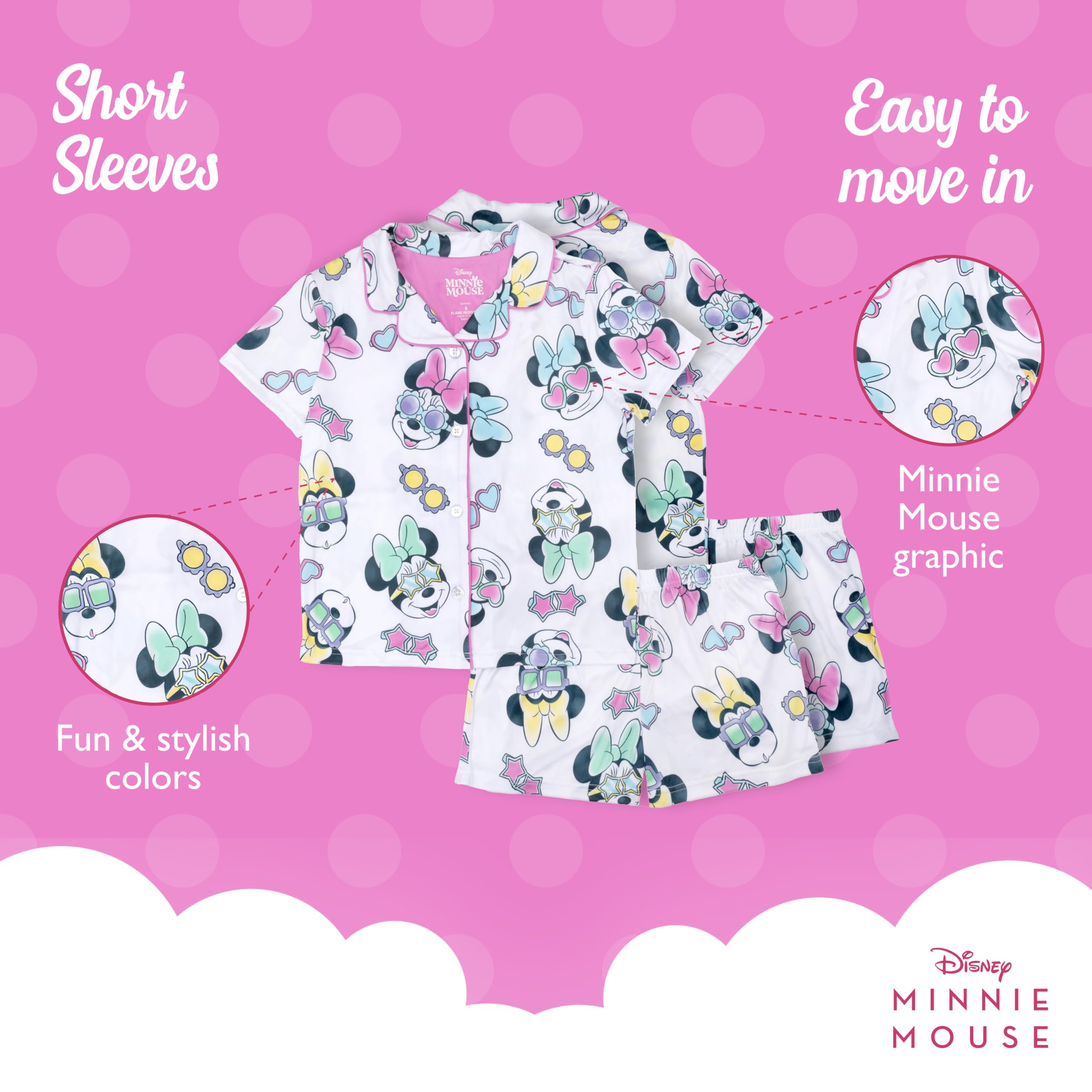 Disney Mädchen-Schlafanzug-Set, lockere Passform, Knopfleiste, weich und niedlich, für Kinder