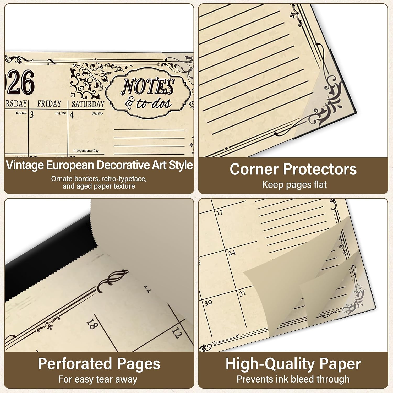 Desk Calendar 2026-2027, Monthly, Desk Pad, 22" x 17" Extra Large Desktop Calendar,18 Months from July 2026 to December 2027 for Home, Office Supplies, Vintage(July.2026-Dec.2027) thumbnail