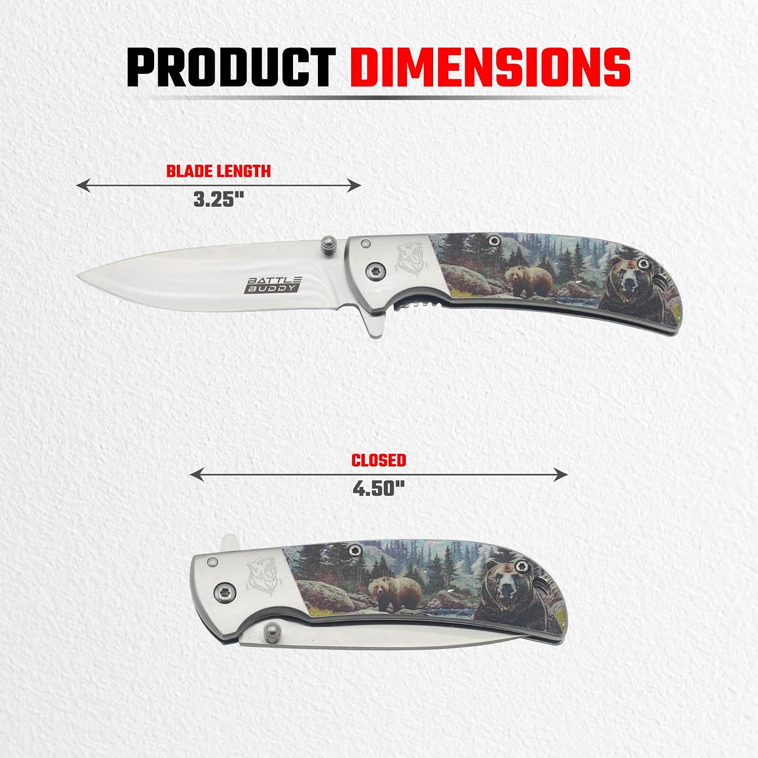 Outdoorsmen Pocket Knife - Hunting Accessories For Men - Cool Folding Knife With Pocket Clip - 420 Stainless Steel Blade - Unique Designs for Outdoorsmen & Collectors
