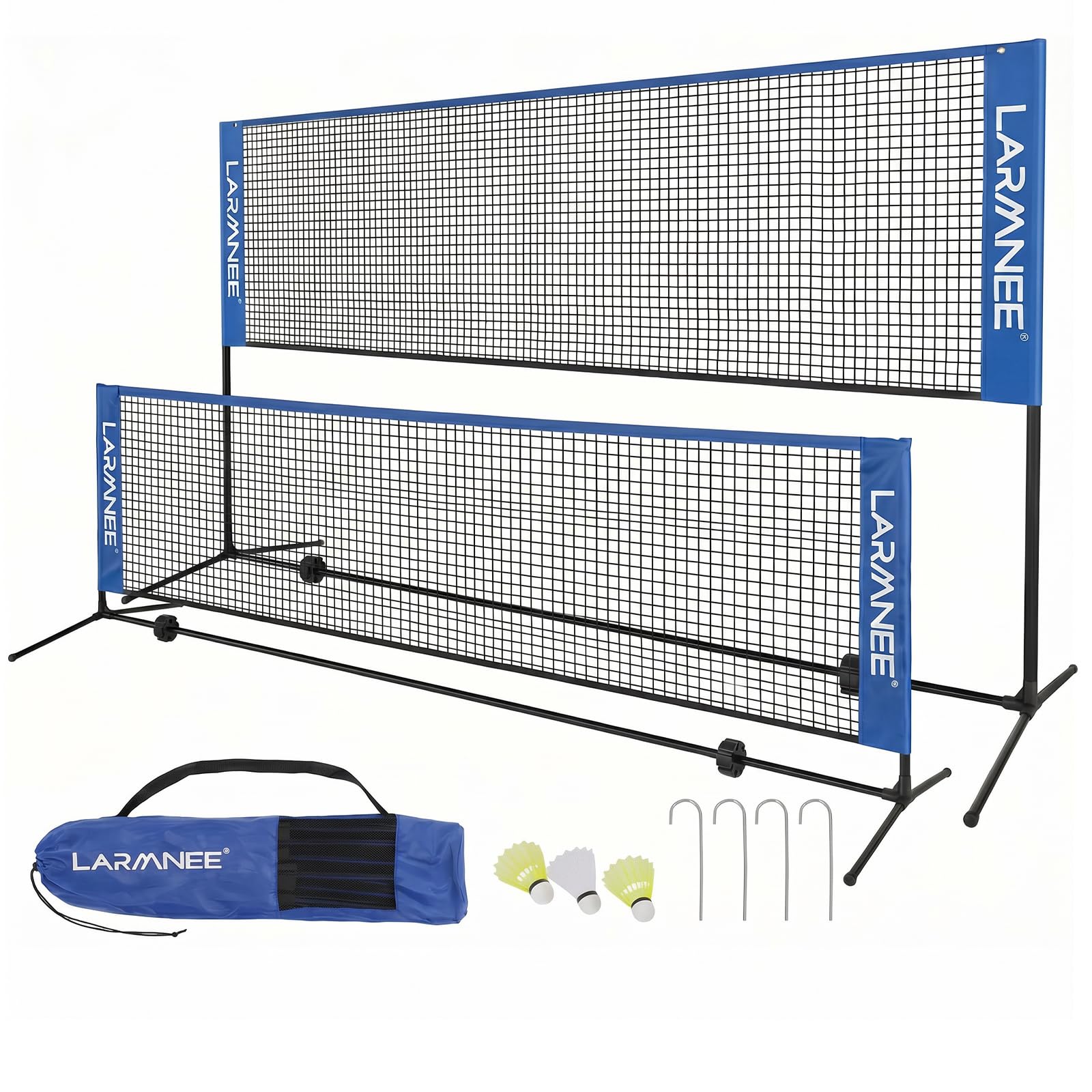 LARMNEE Badmintonnetz, Volleyballnetz, Federballnetz, 3-Fach-Höhenverstellbar 107/120/155cm, Tragbares Set für Tennis, Badminton oder Volleyball, für Garten, Indoor, Outdoor
