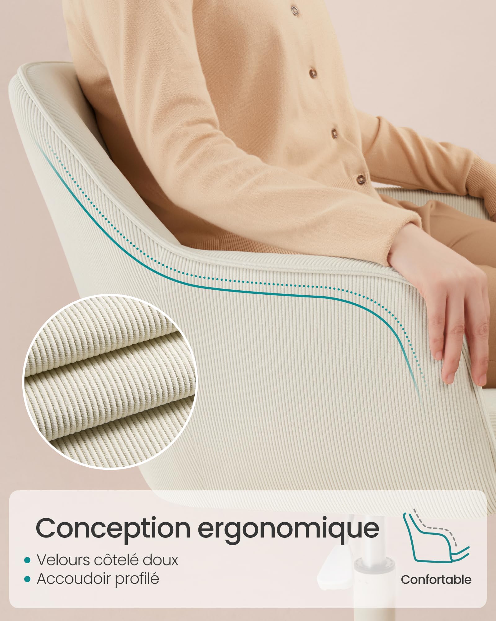 SONGMICS Chaise de Bureau, Fauteuil Ergonomique, Réglable en Hauteur