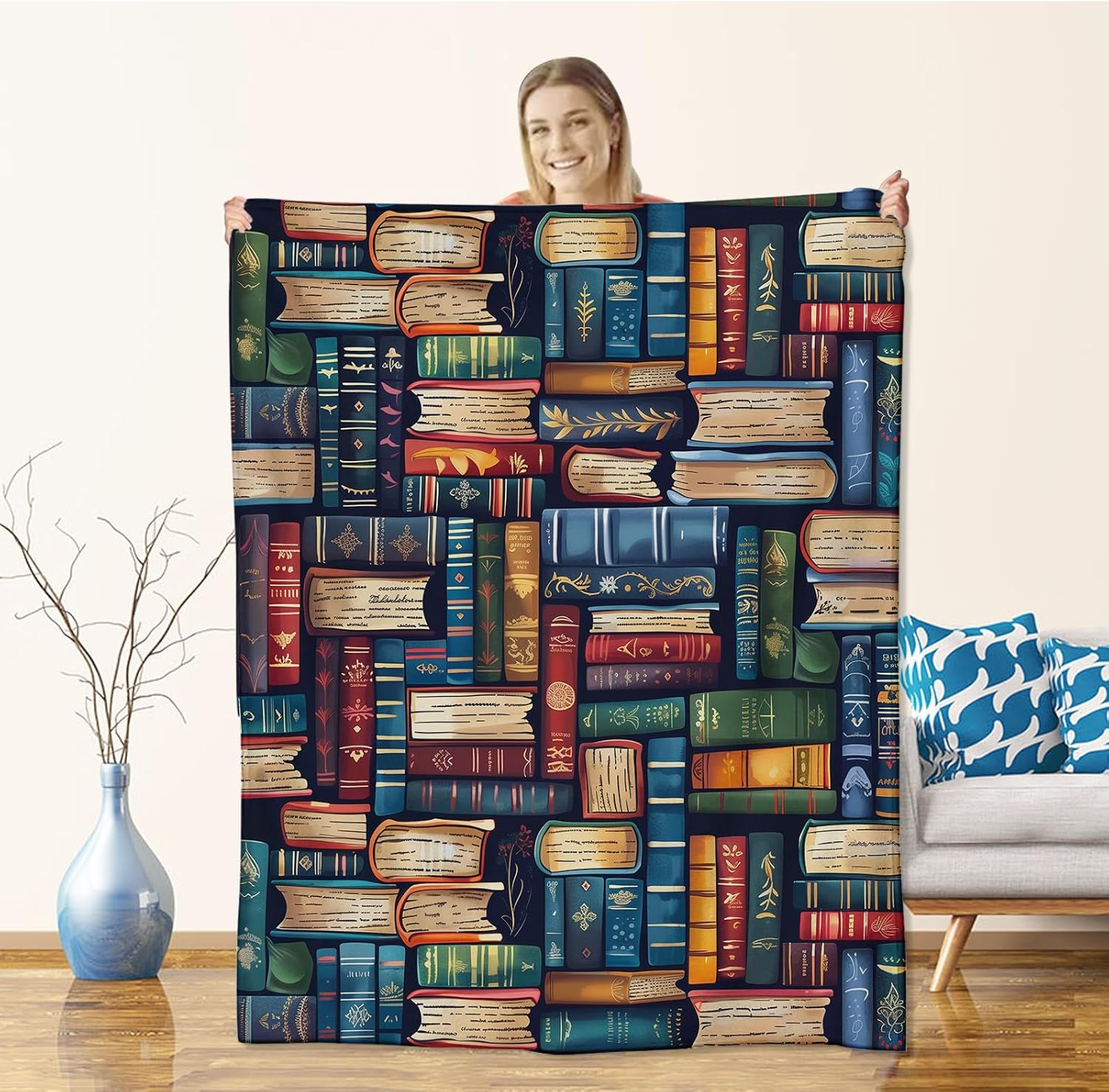 Flannel Book Club Gifts Blankets, Librarian Reading Lover Bookish Throw Blanket for Sofa Couch Bed Living Room, Soft Warm Cozy Book Decor, 60" x 50"