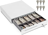 Vista 9 de Volcora Cajón de 33 cm de caja registradora para sistema de punto de venta (POS) con bandeja de efectivo de 4 billetes y 5 monedas, compartimento